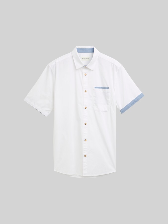 Regular fit short-sleeved shirt with chest pocket by Men, White