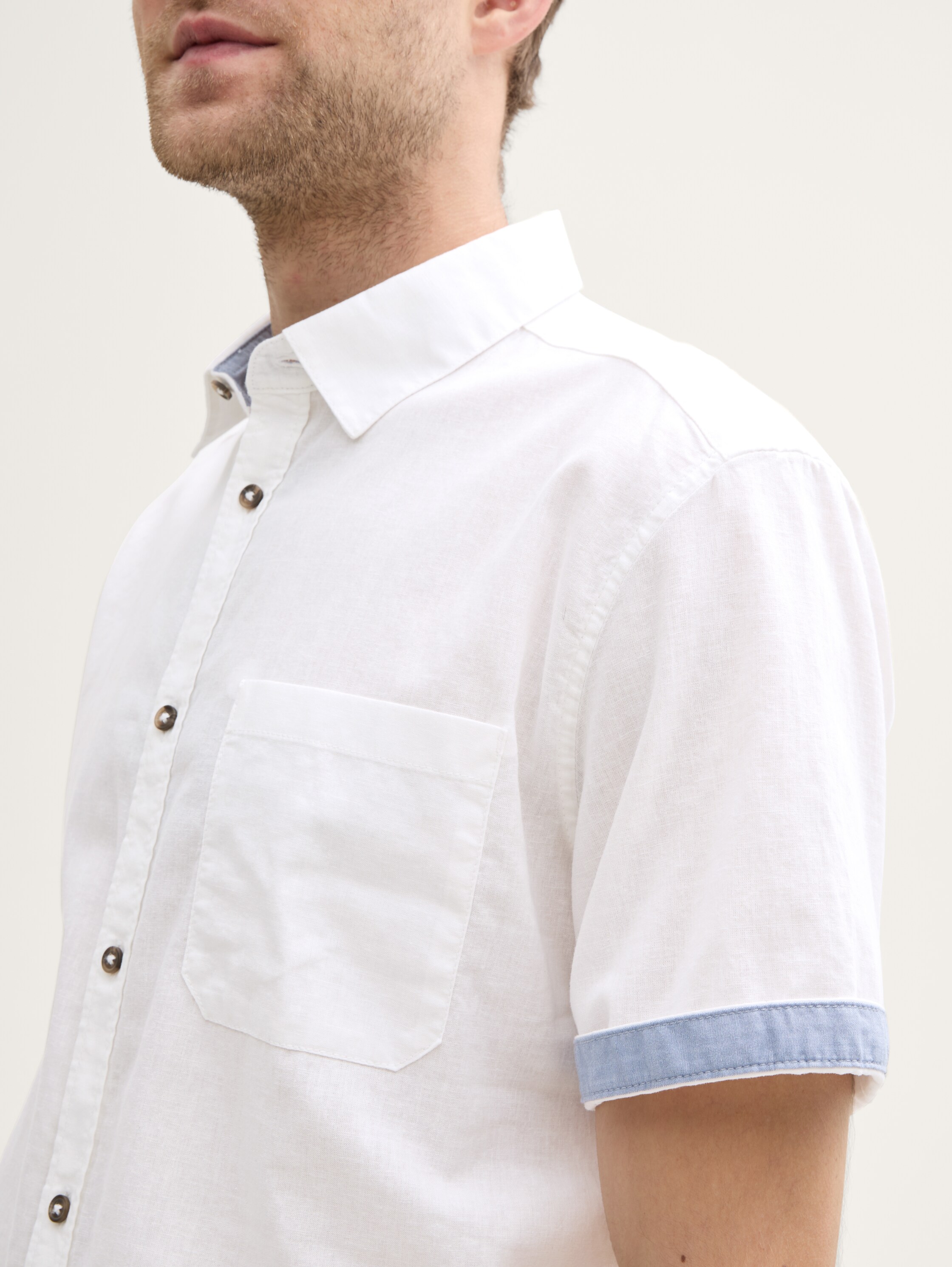 Regular Fit Kurzarmhemd mit Leinenanteil - white - 