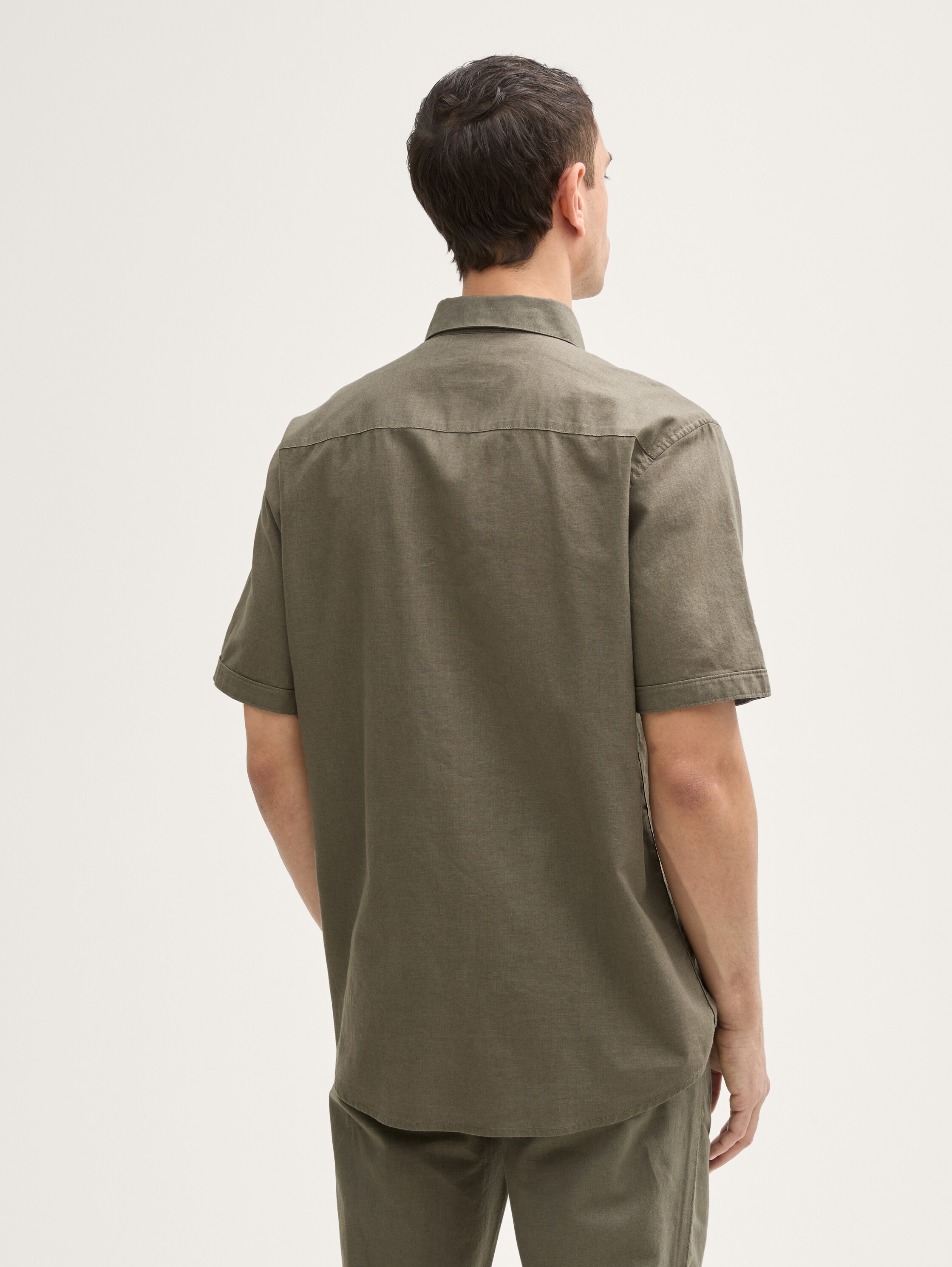 Regular Fit Kurzarmhemd mit Leinenanteil - smokey_olive_green - 