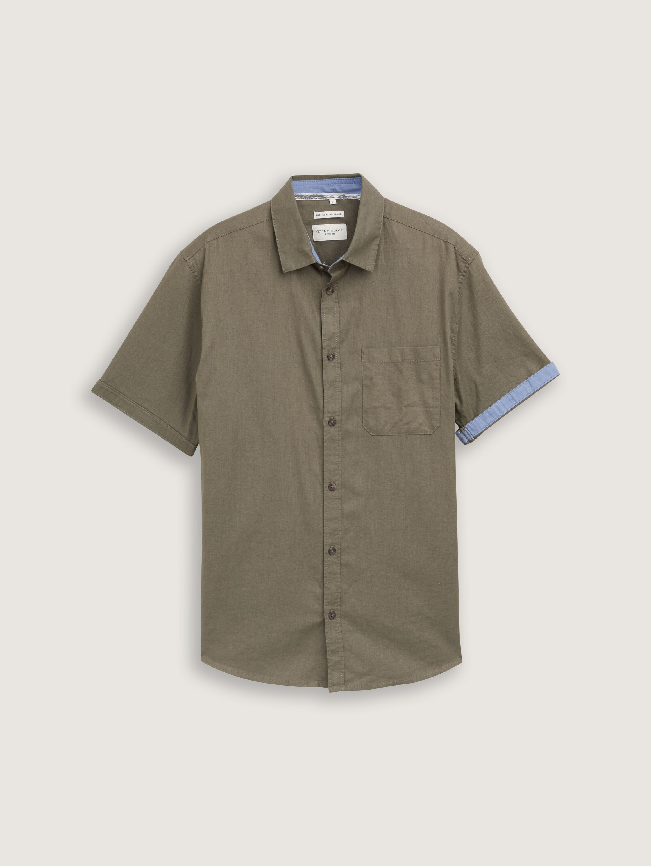 Regular Fit Kurzarmhemd mit Leinenanteil - smokey_olive_green - 