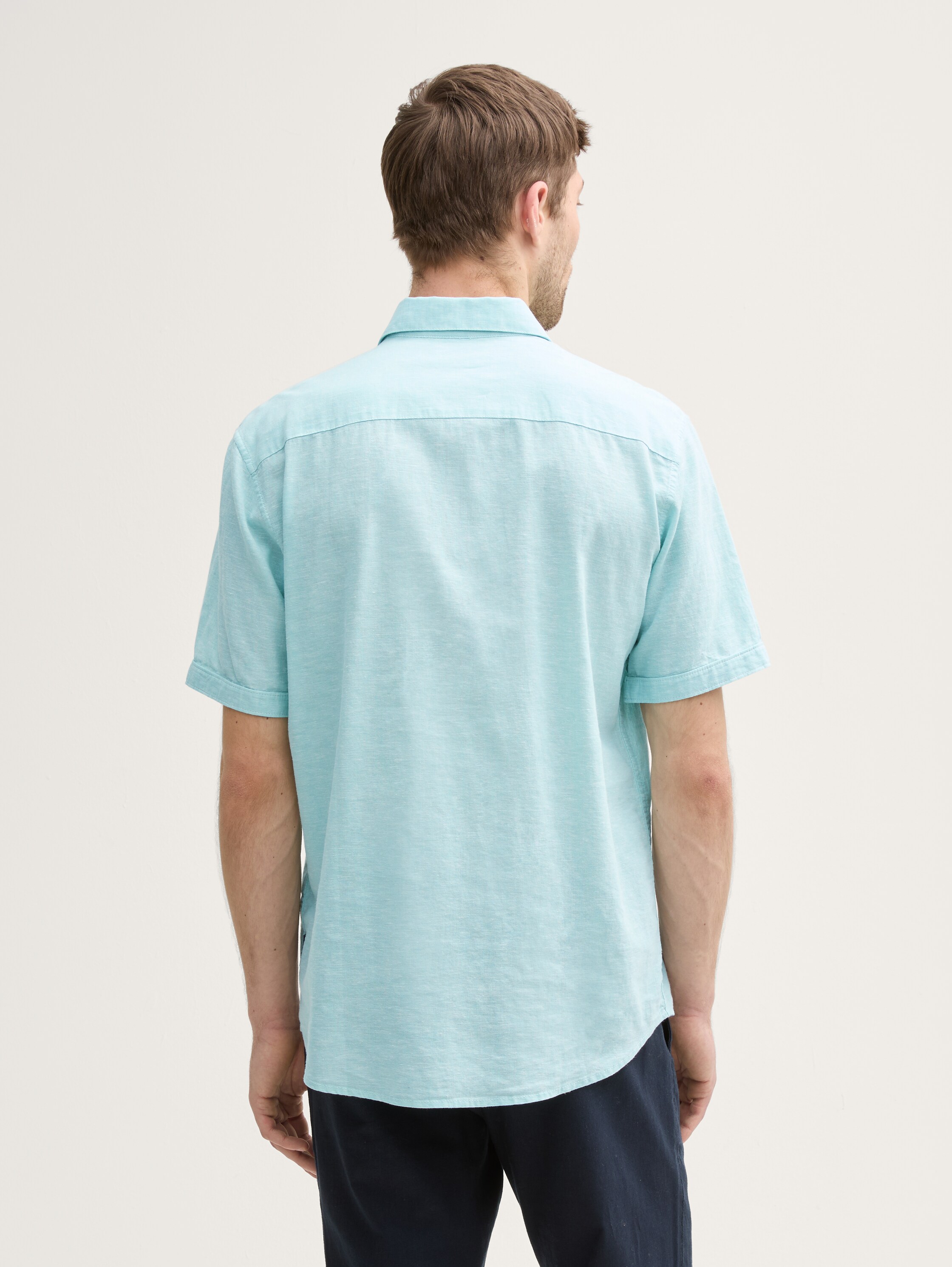 Regular Fit Kurzarmhemd mit Leinenanteil - pastel_turquoise_chambray - 