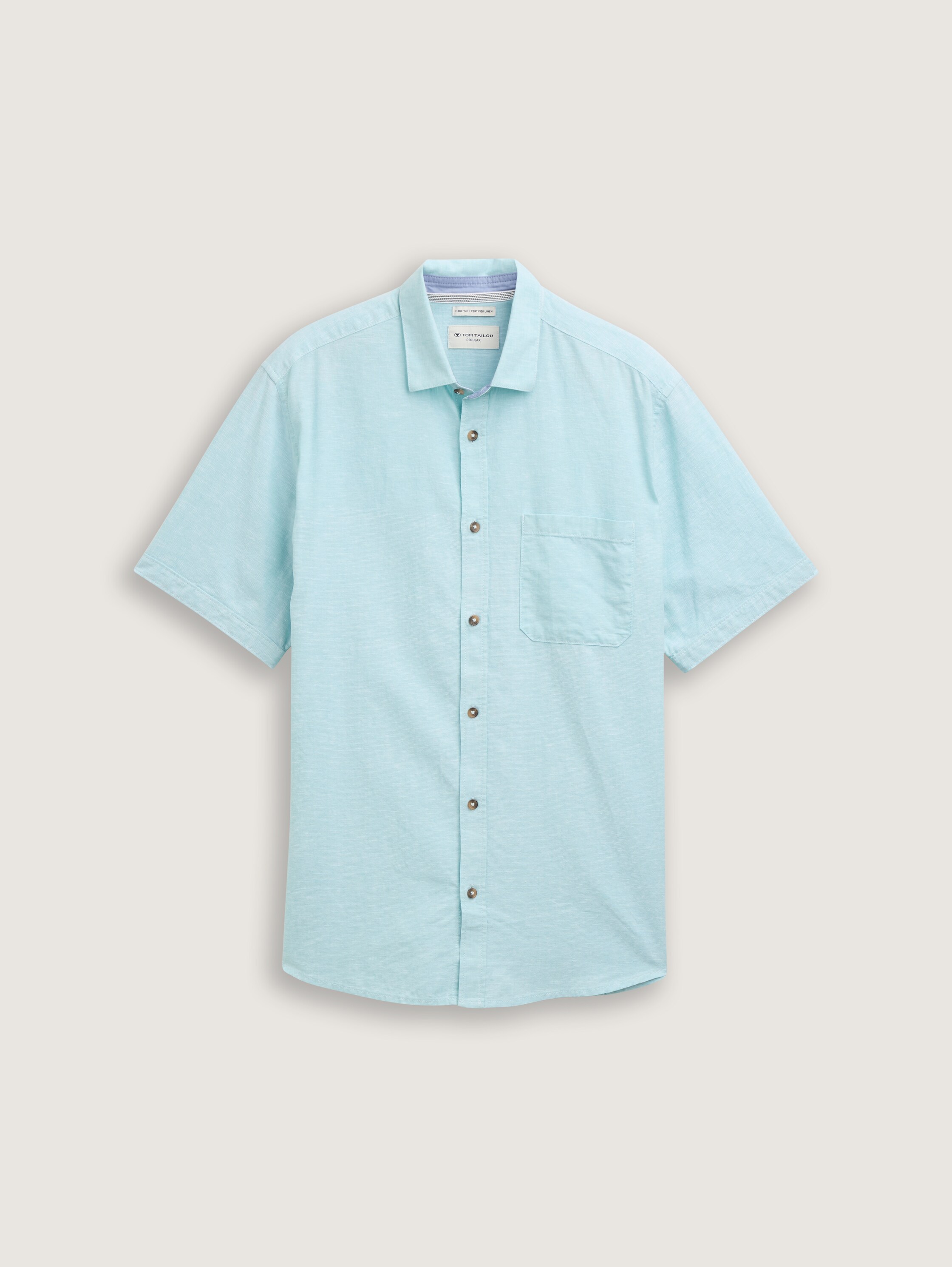 Regular Fit Kurzarmhemd mit Leinenanteil - pastel_turquoise_chambray - 