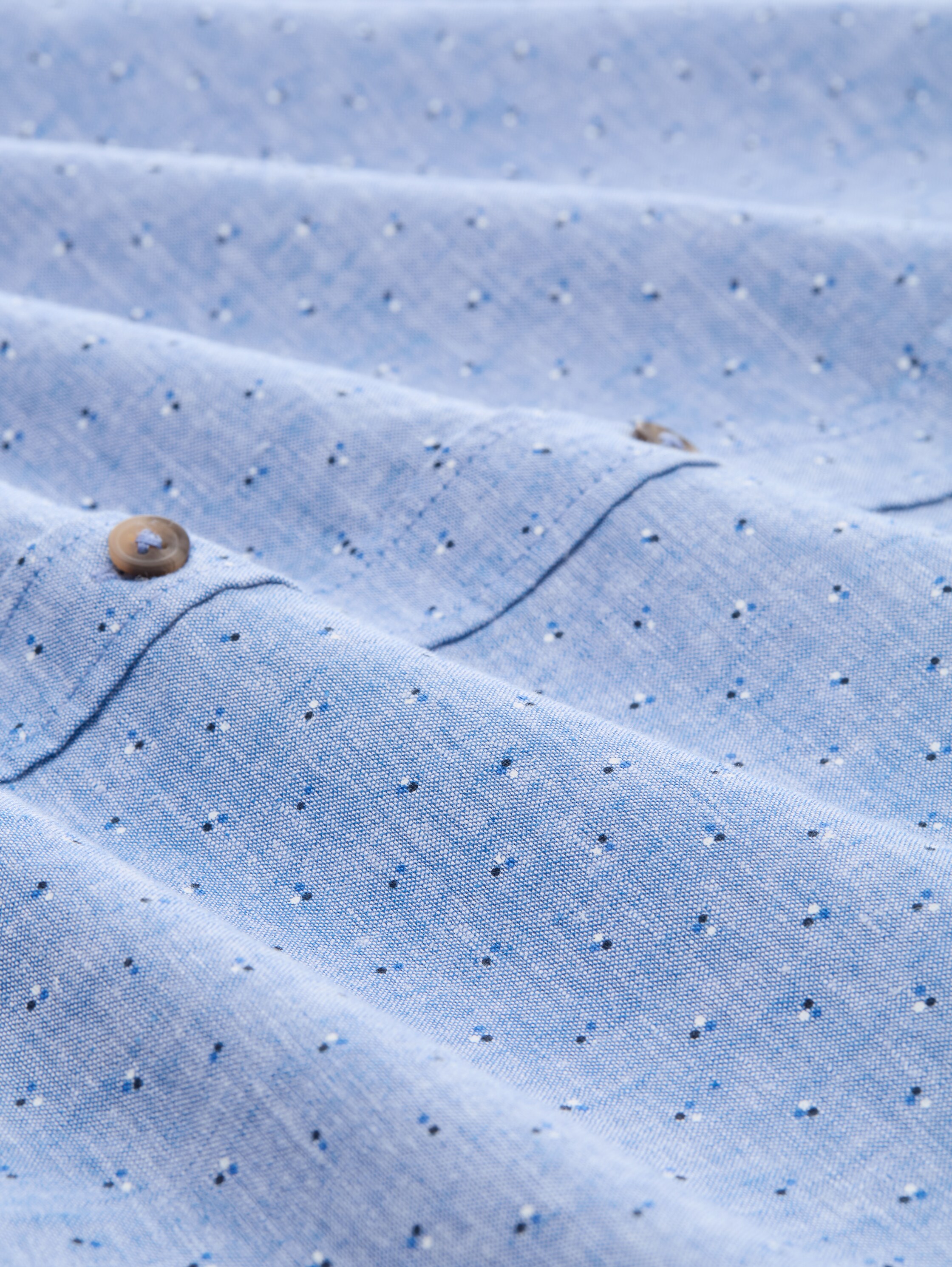 Regular Fit Kurzarmhemd mit Leinenanteil im Pünktchen-Muster - mid_blue_dot_design - 