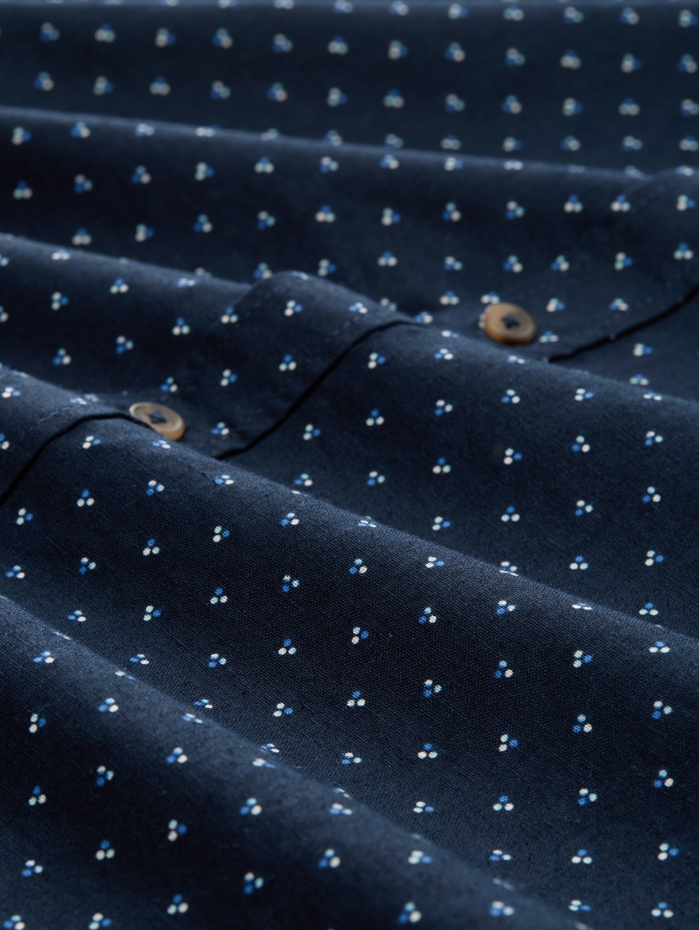 Regular Fit Kurzarmhemd mit Leinenanteil im Pünktchen-Muster - navy_dot_design - 