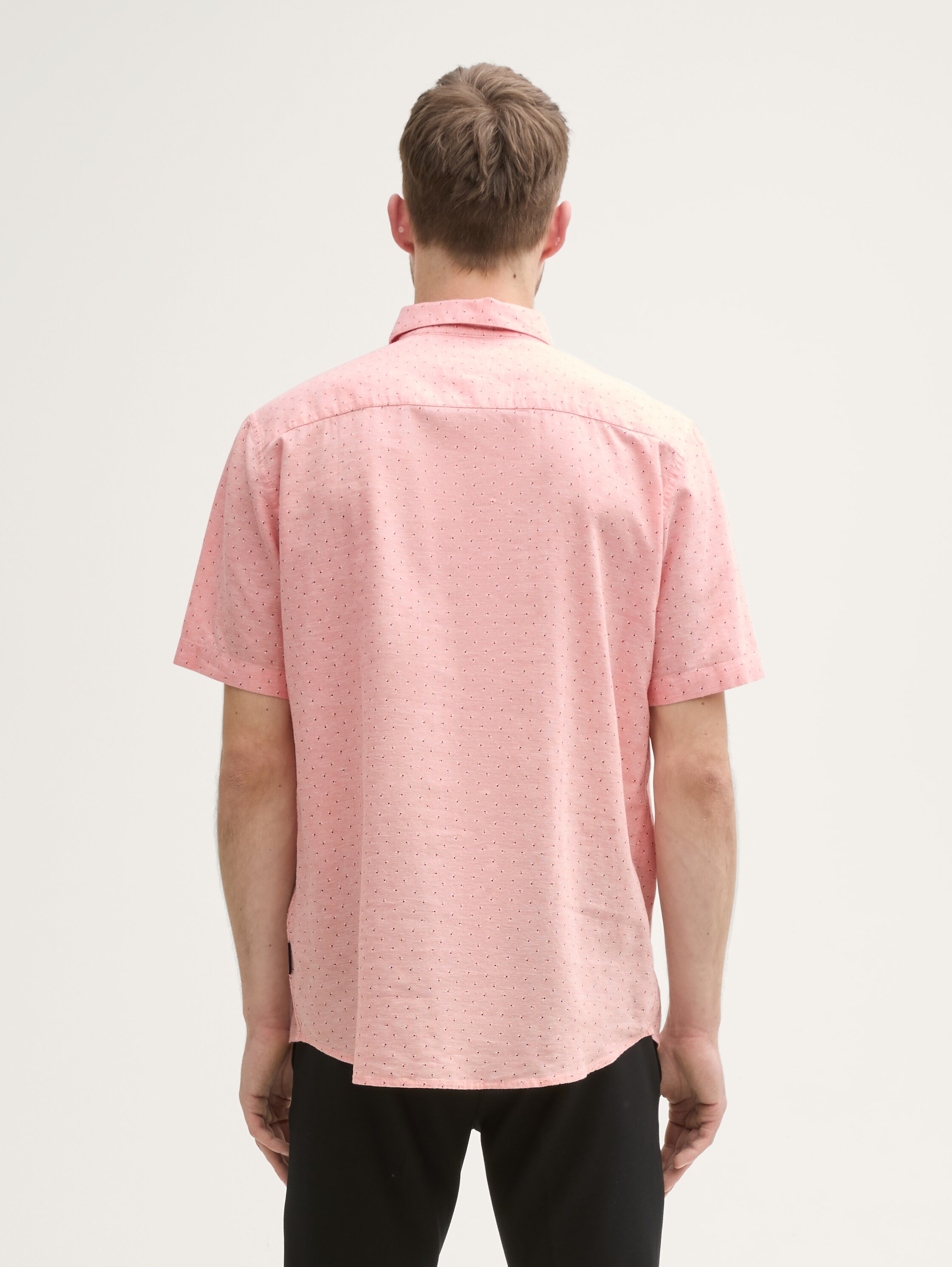 Regular Fit Kurzarmhemd mit Leinenanteil im Pünktchen-Muster - coral_dot_design - 