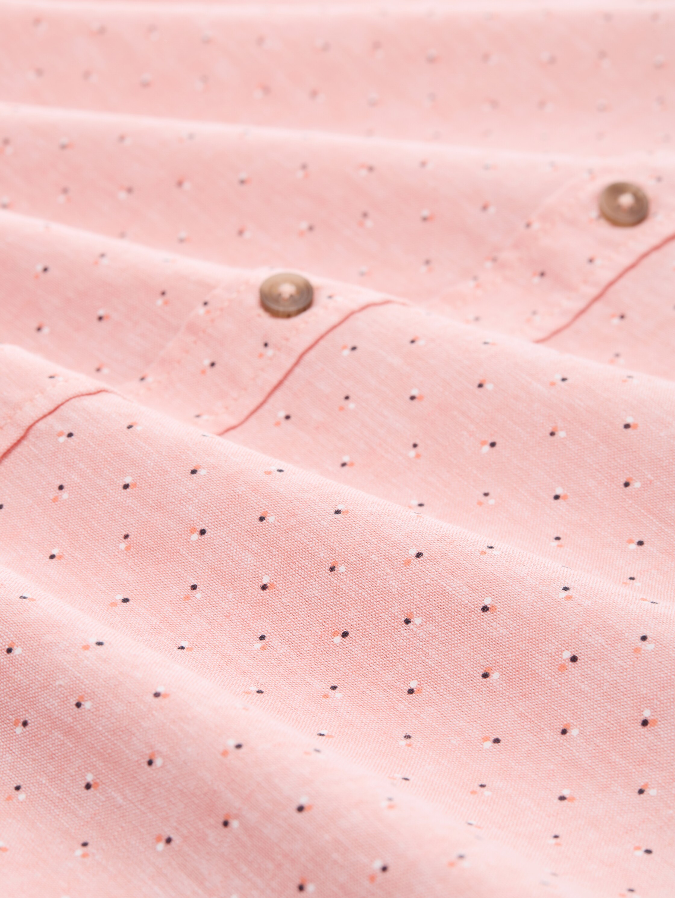 Regular Fit Kurzarmhemd mit Leinenanteil im Pünktchen-Muster - coral_dot_design - 