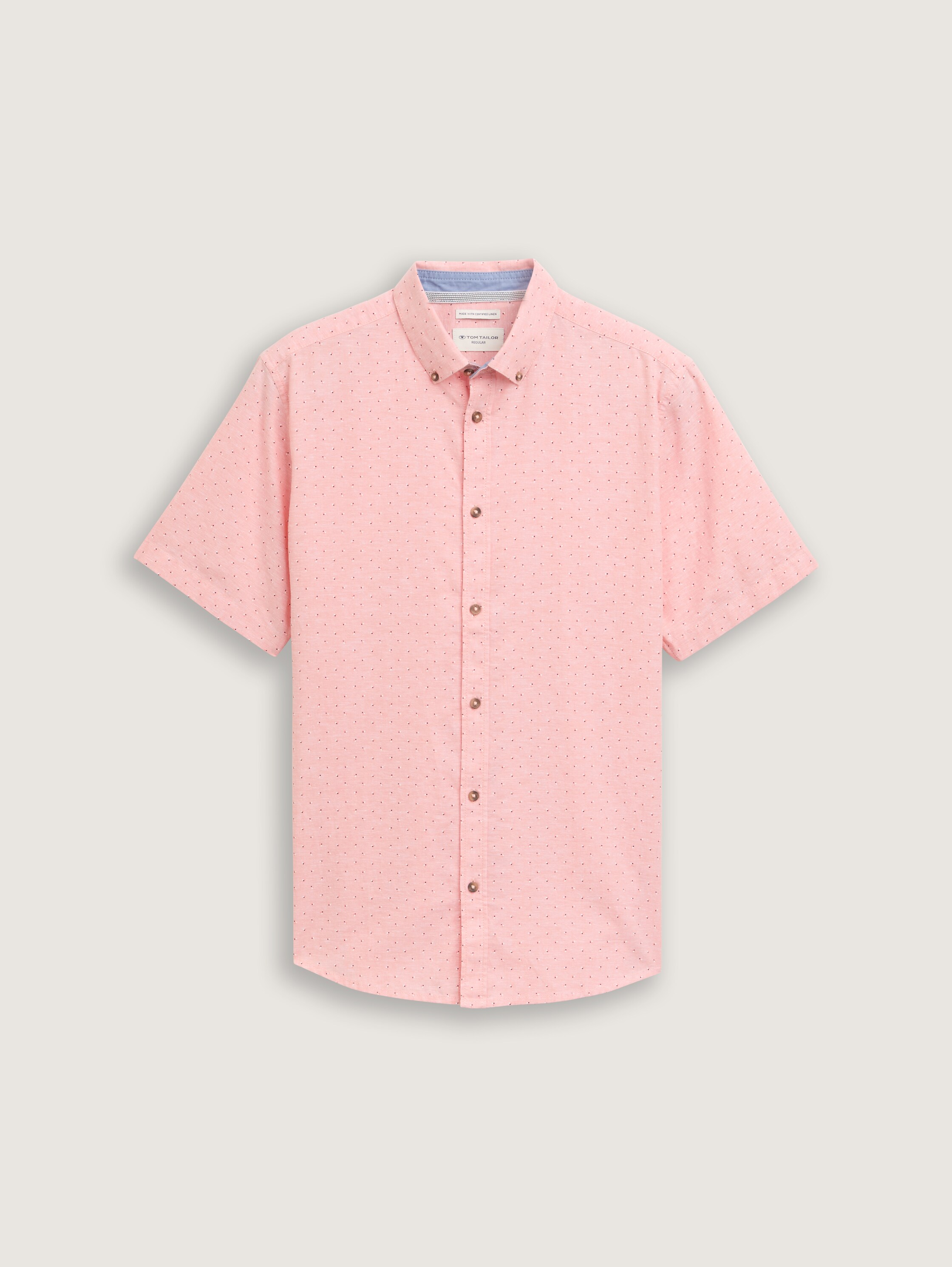 Regular Fit Kurzarmhemd mit Leinenanteil im Pünktchen-Muster - coral_dot_design - 