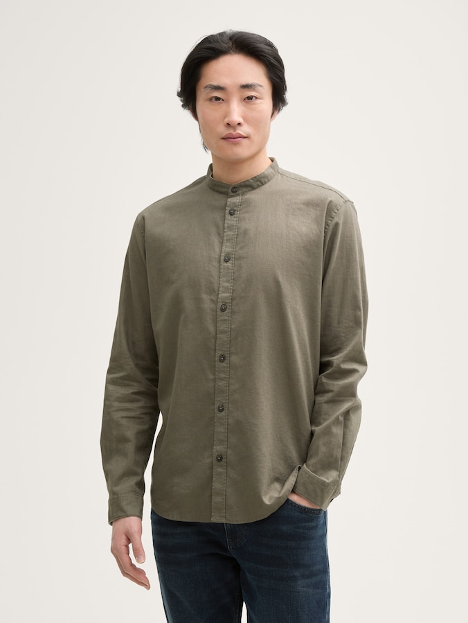 Regular fit overhemd met linnen door Men, smokey olive green