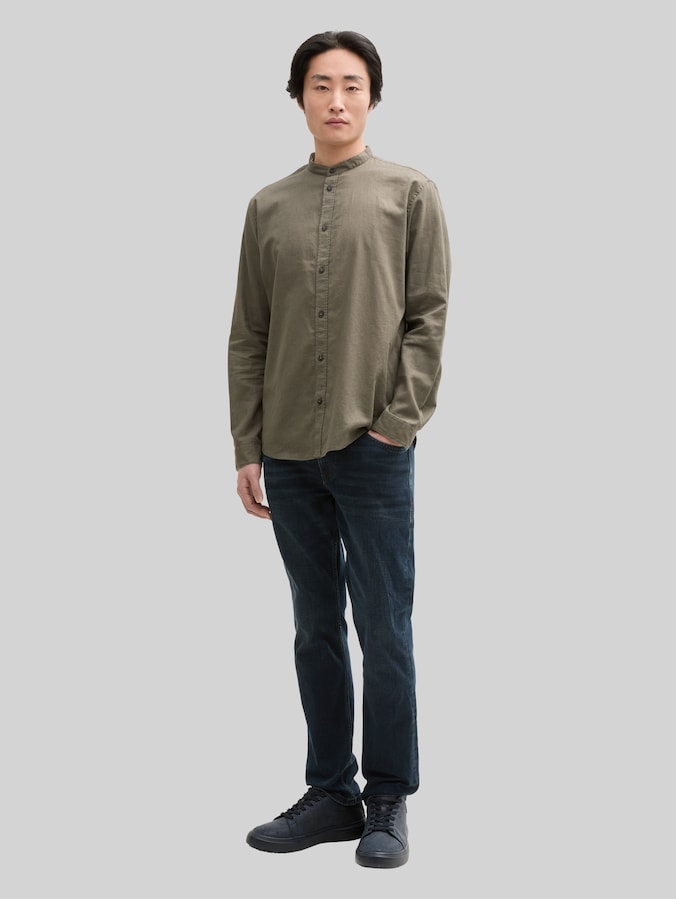 Regular Fit Hemd mit Leinenanteil von Men, smokey olive green