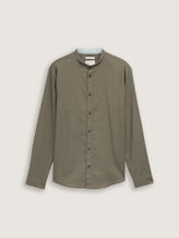Overhemd met normale pasvorm en linnenmix - smokey olive green - Product vooraanzicht