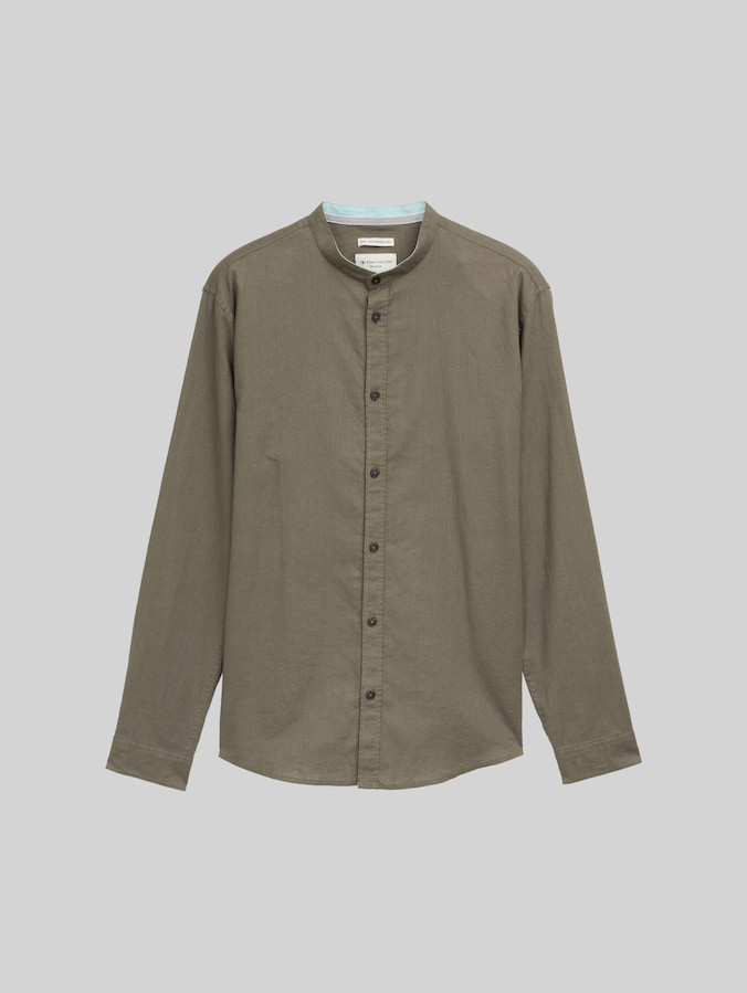 Regular Fit Hemd mit Leinenanteil von Men, smokey olive green