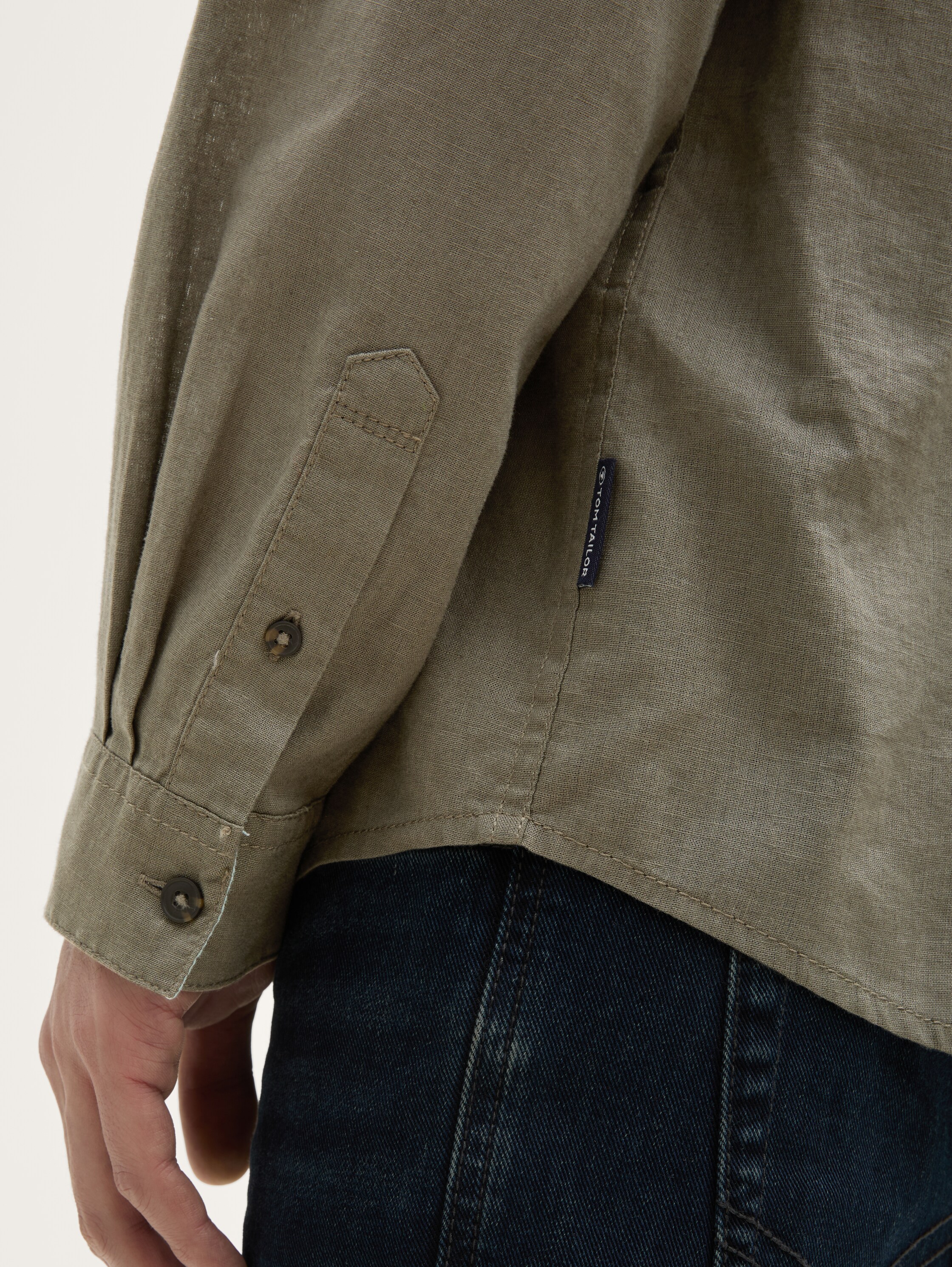 Regular Fit Hemd mit Leinenanteil - smokey_olive_green - 