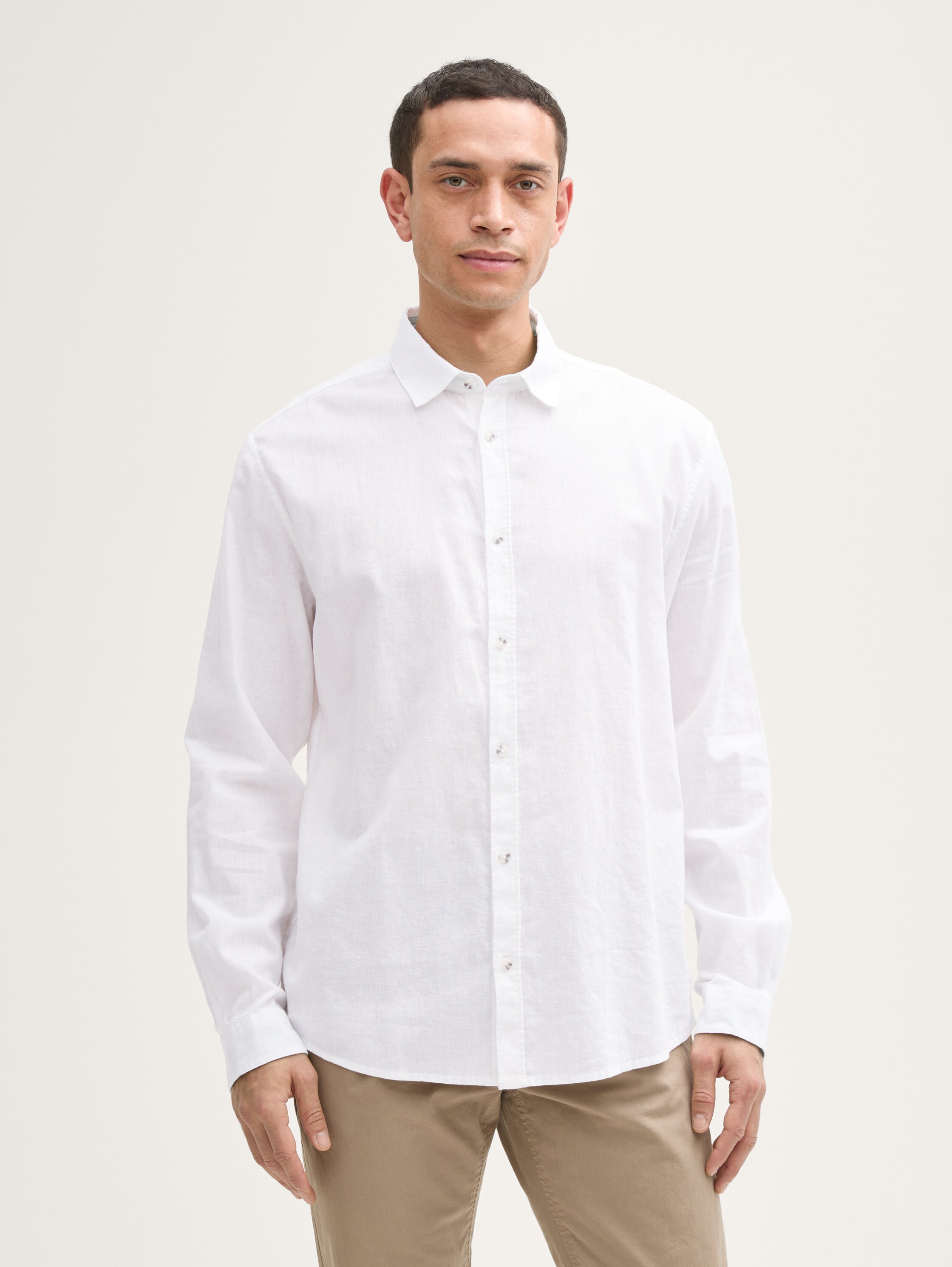 Regular Fit Hemd mit Leinenanteil - white - 