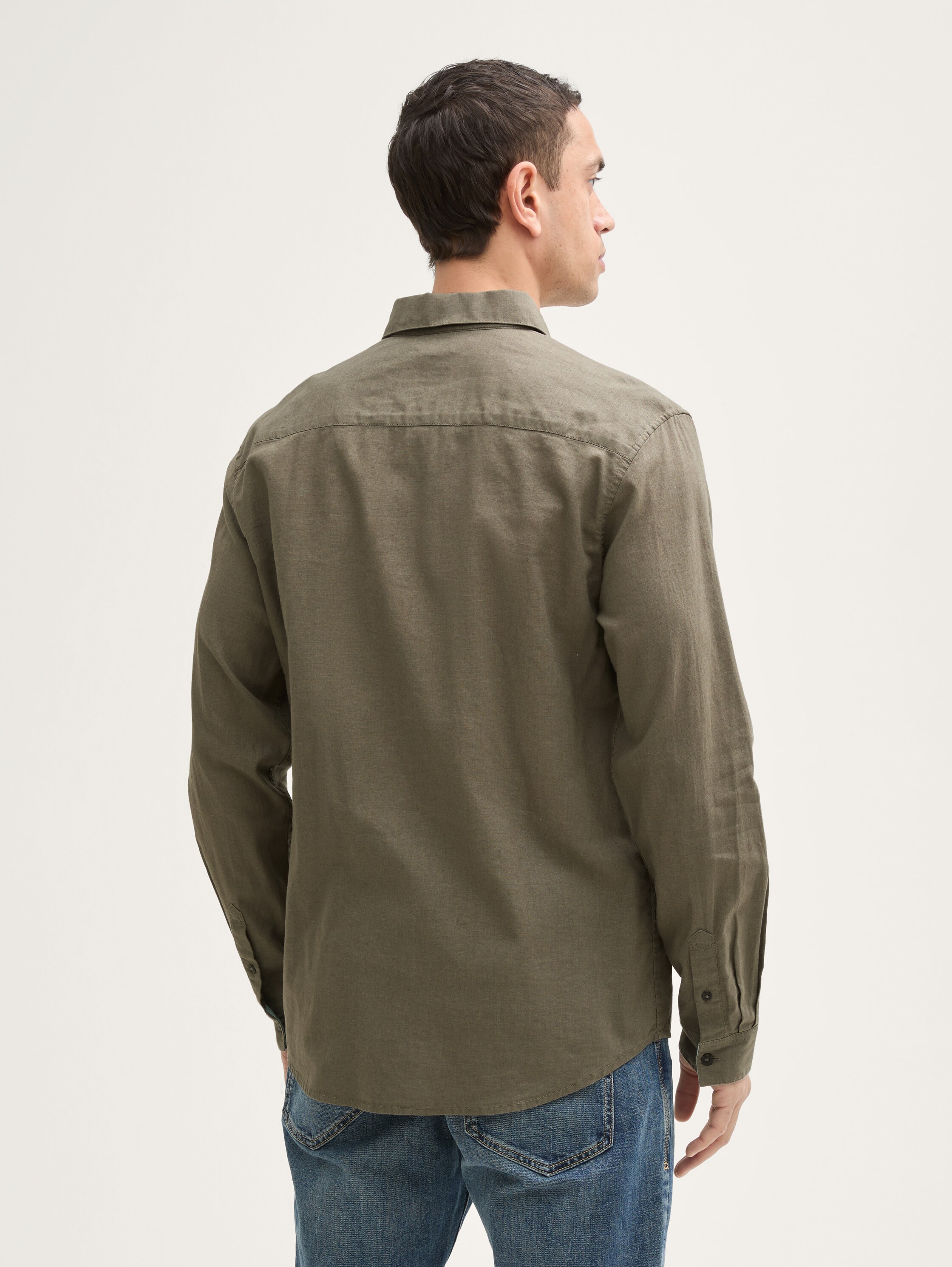 Regular Fit Hemd mit Leinenanteil - smokey_olive_green - 