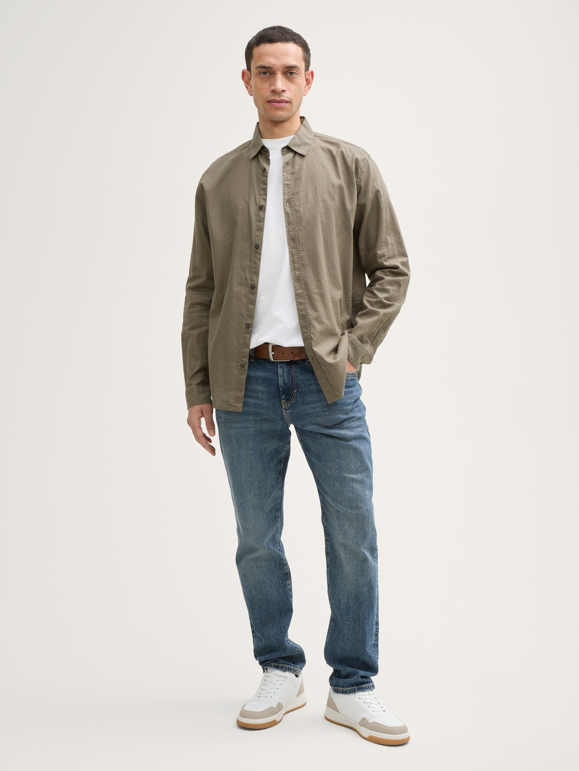Regular Fit Hemd mit Leinenanteil - smokey_olive_green - 