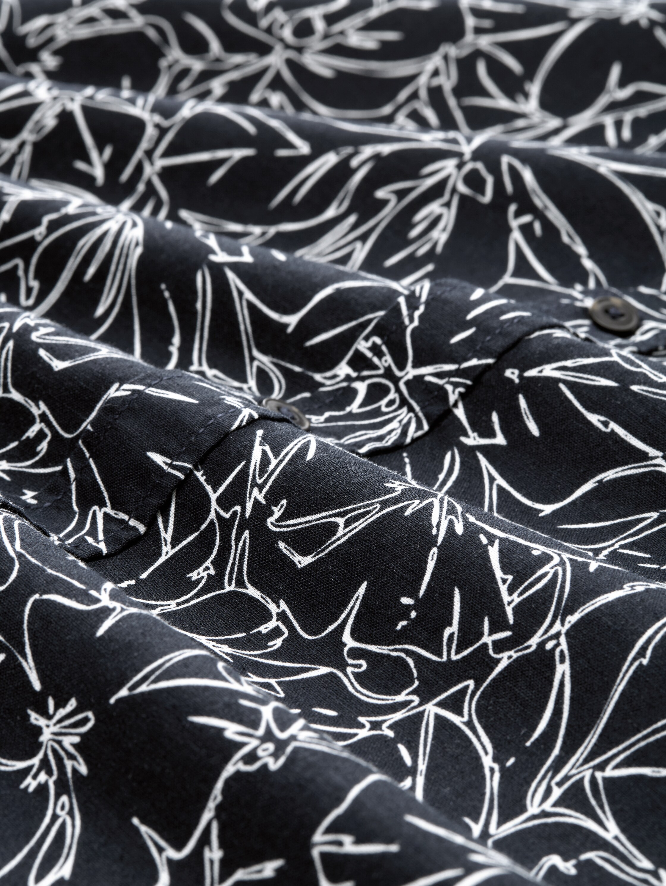 Regular Fit Kurzarmhemd mit Leinenanteil - navy_outline_flower_design - 