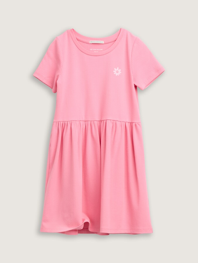 Mini dress with ribbed texture by Mini Girls, sunrise pink