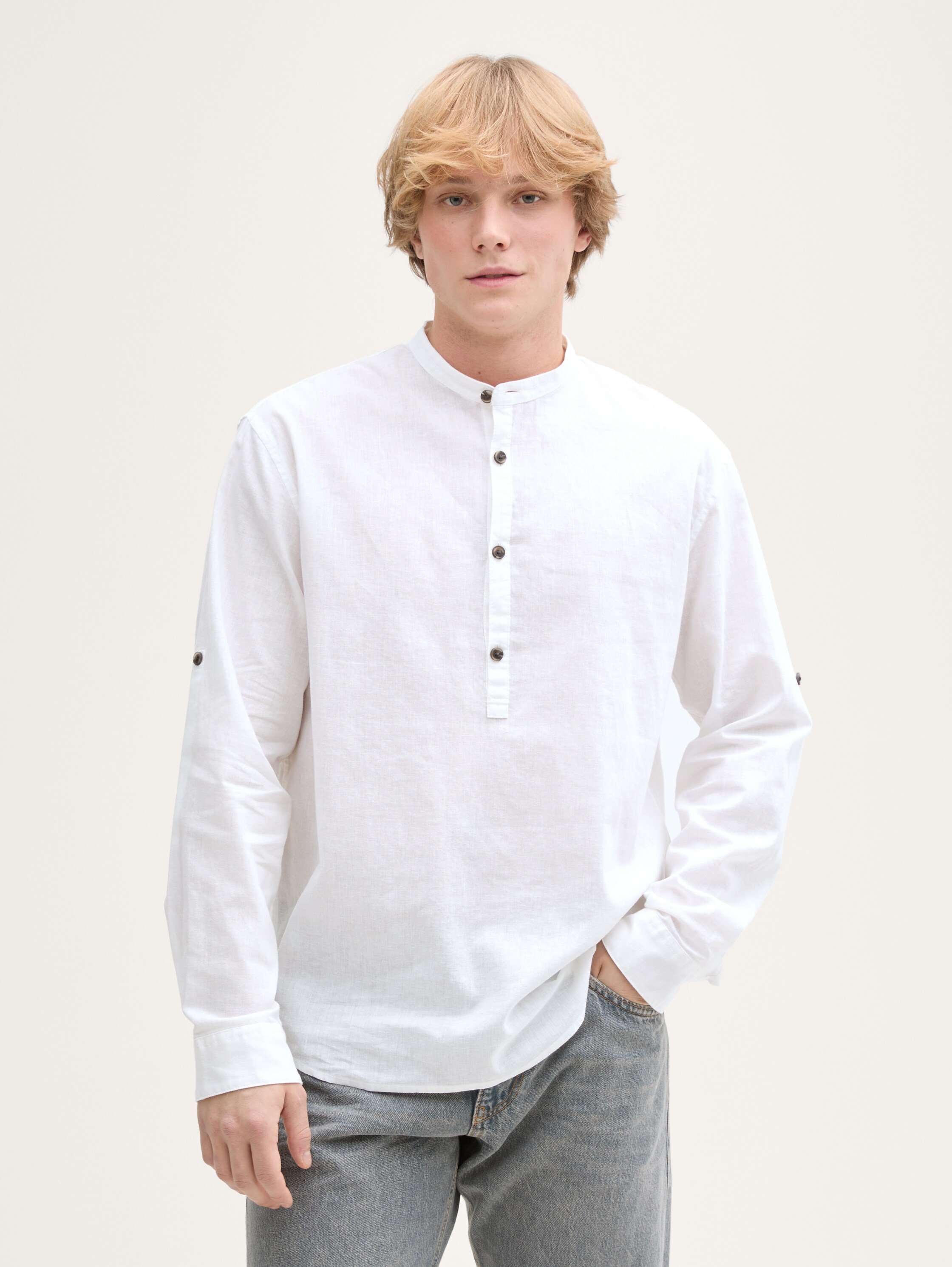 Relaxed Fit Tunika Hemd mit Leinenanteil - white - 