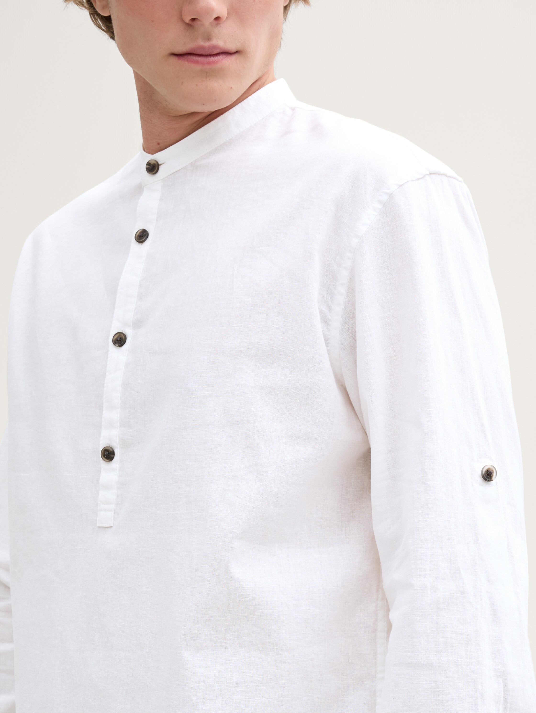 Relaxed Fit Tunika Hemd mit Leinenanteil - white - 