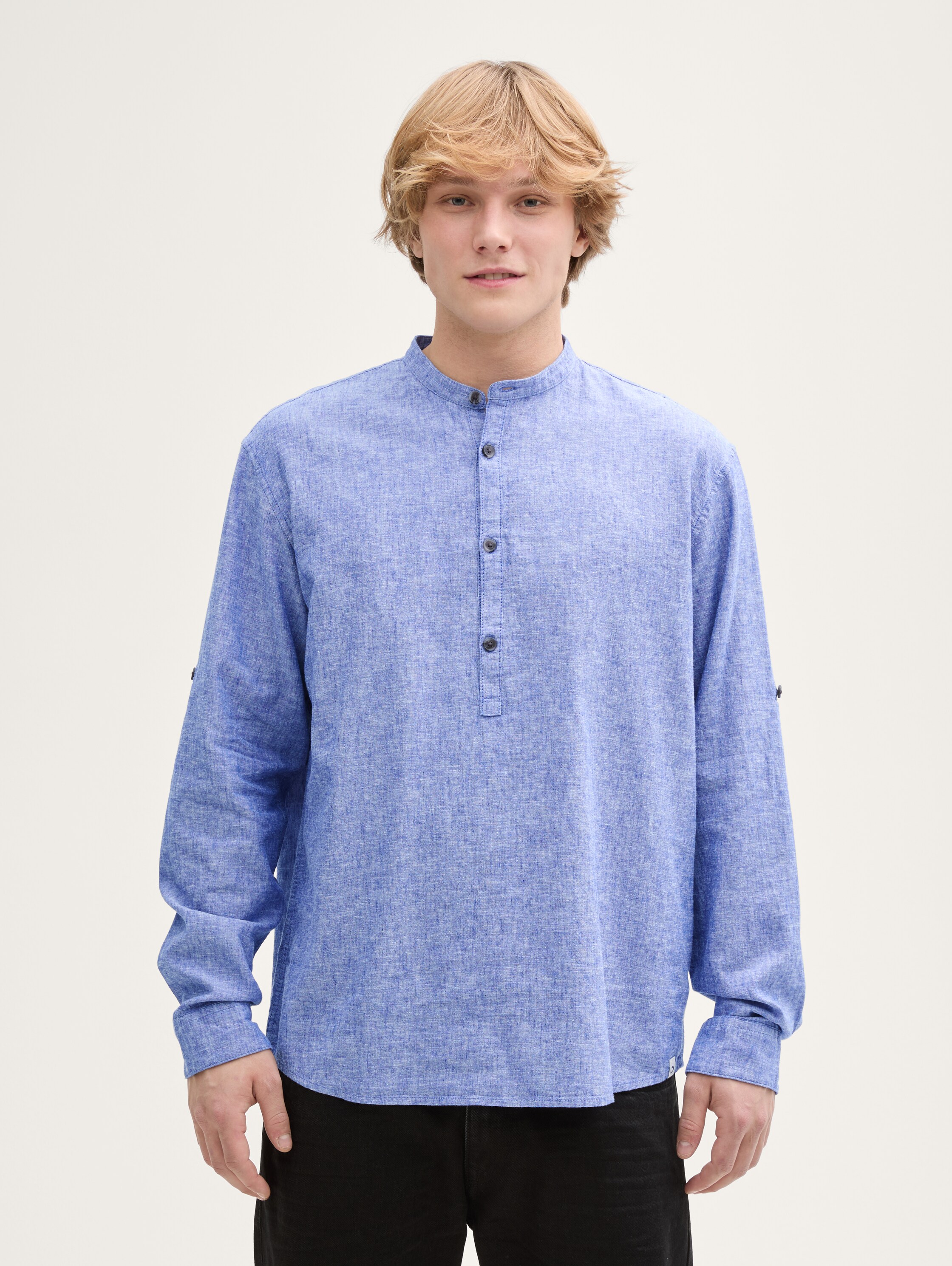 Relaxed Fit Tunika Hemd mit Leinenanteil - royal_blue_chambray - 