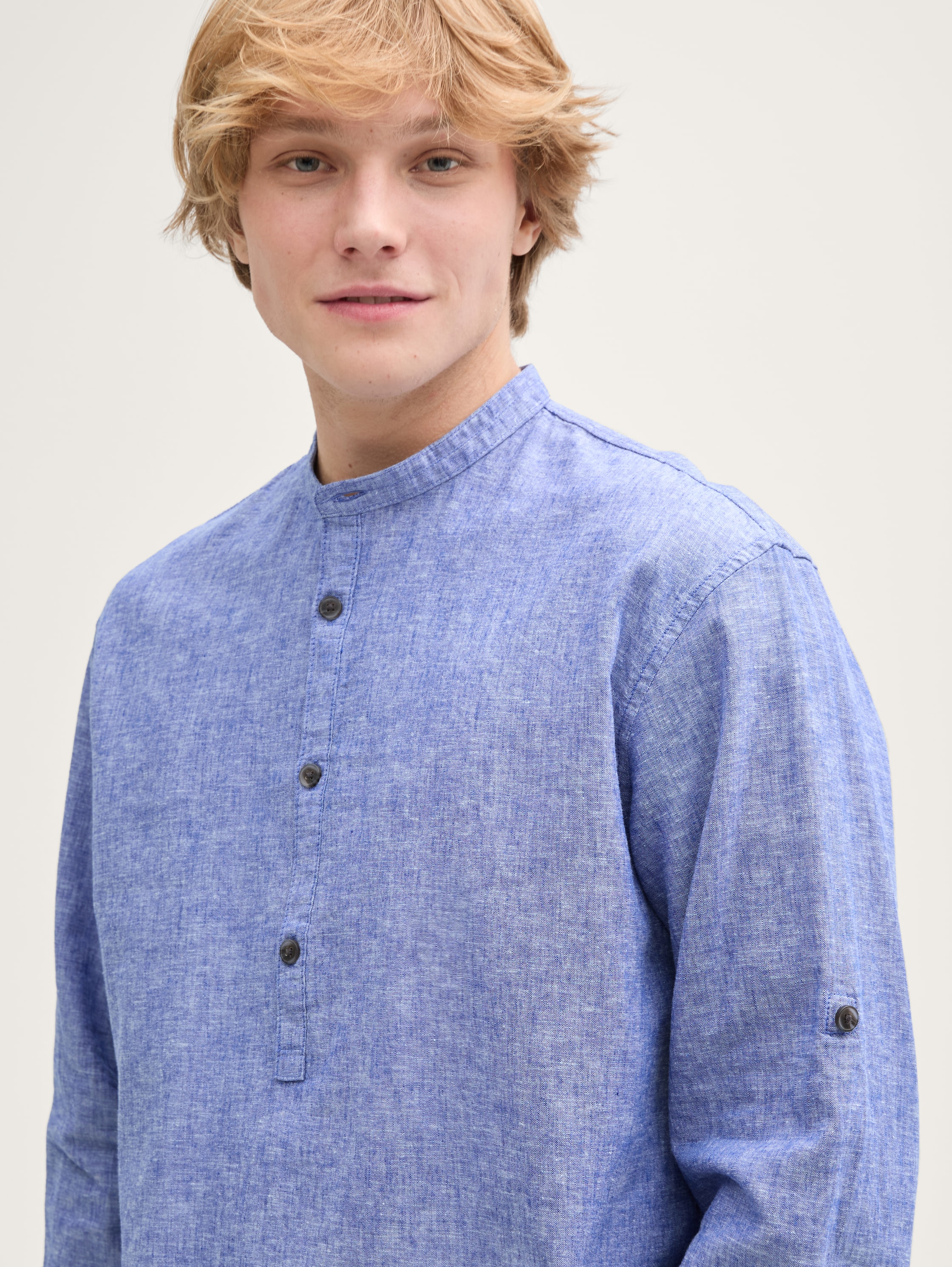 Relaxed Fit Tunika Hemd mit Leinenanteil - royal_blue_chambray - 