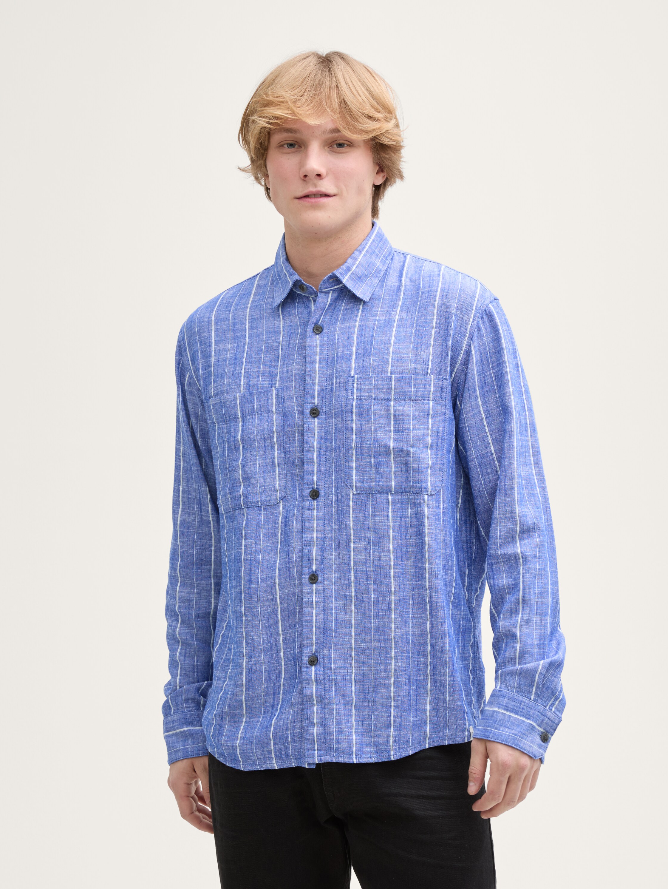 Relaxed Fit Hemd mit Leinenanteil - royale_blue_stripe - 