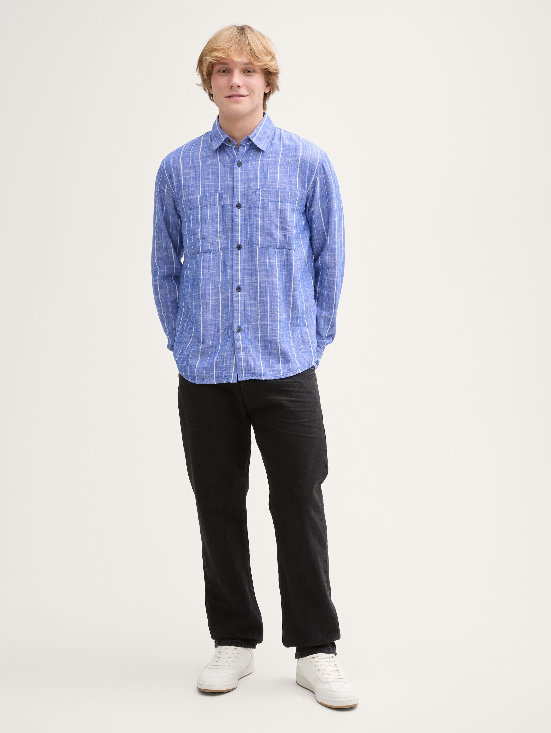 Relaxed Fit Hemd mit Leinenanteil - royale_blue_stripe - 