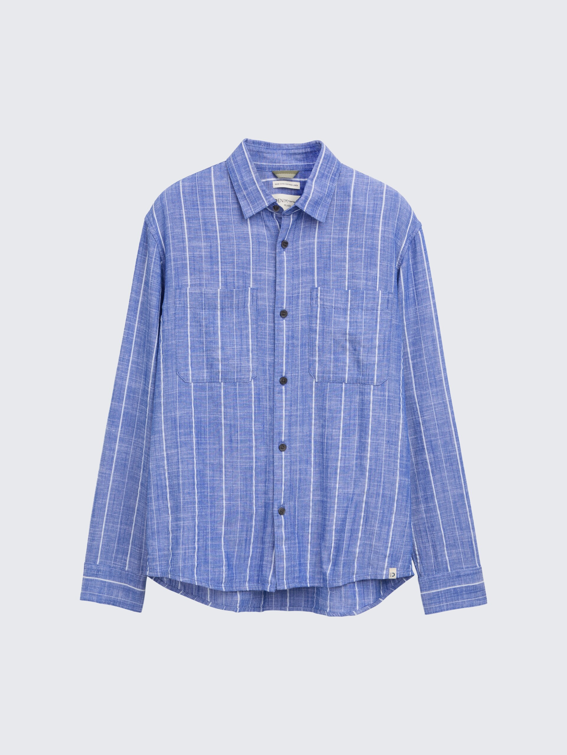 Relaxed Fit Hemd mit Leinenanteil - royale blue stripe - Vorder-Produkt-Ansicht