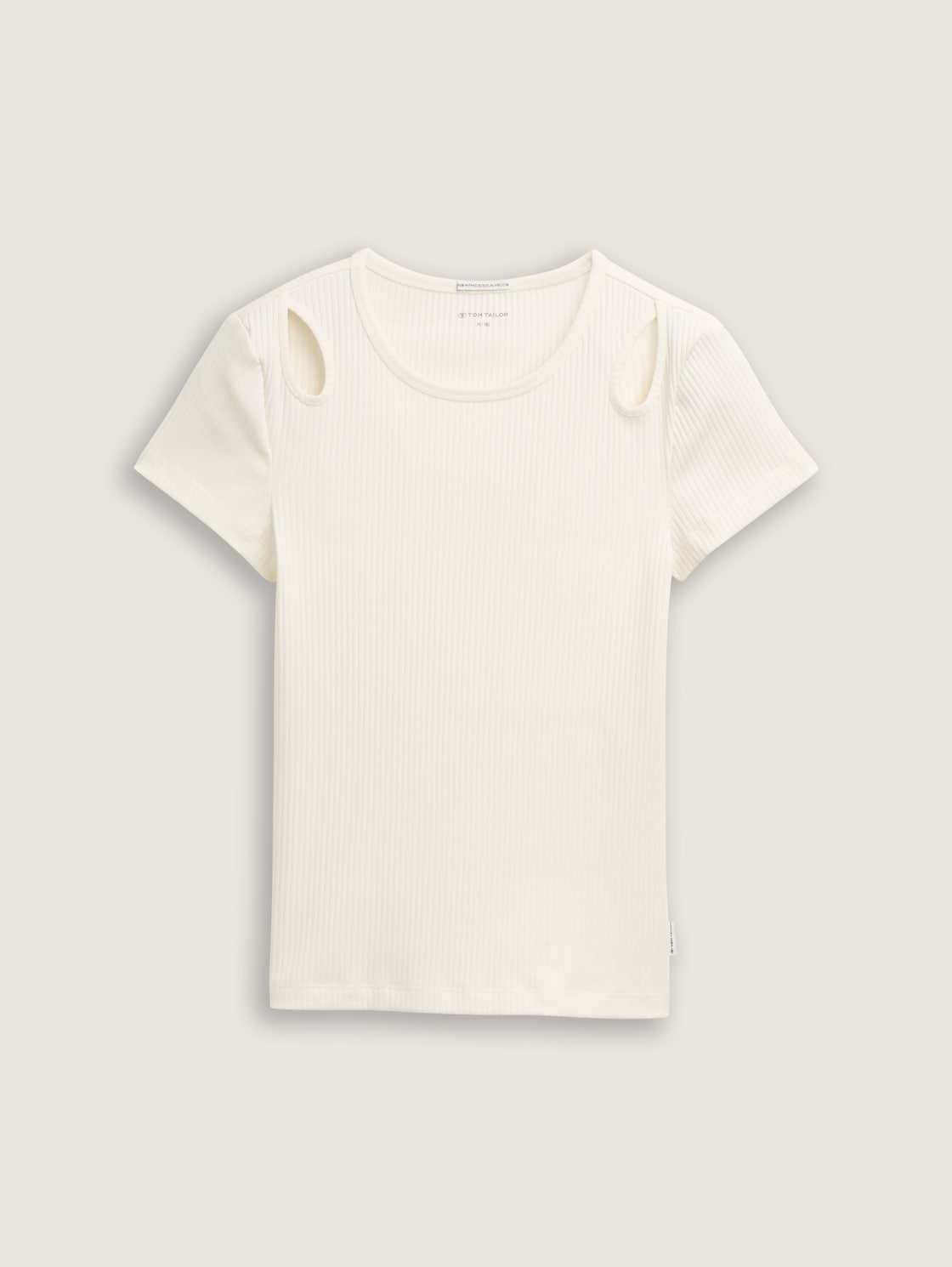 Ripp T-Shirt mit Cut-Outs - Wool White - Vorder-Produkt-Ansicht