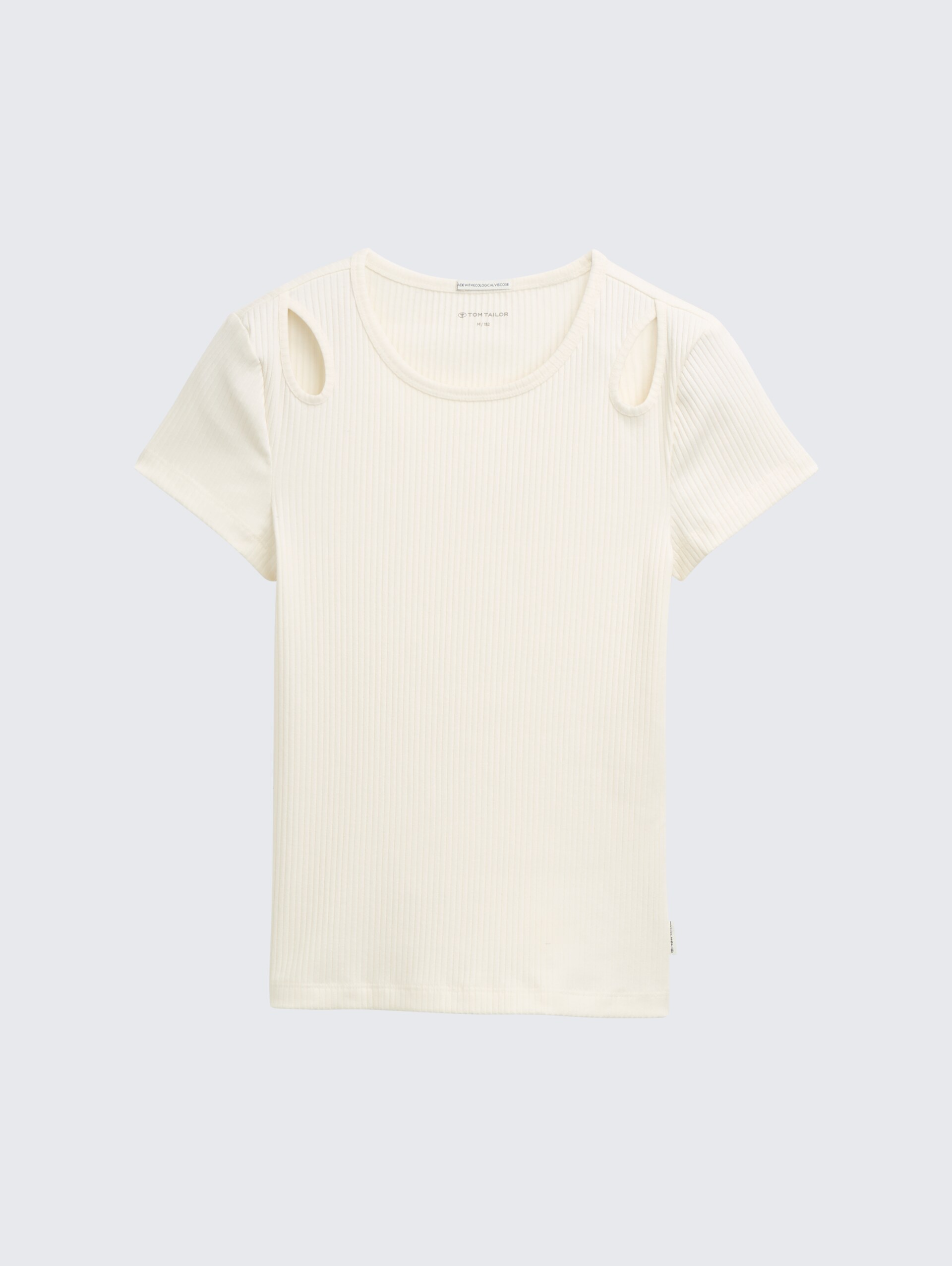 Ripp T-Shirt mit Cut-Outs - Wool White - Vorder-Produkt-Ansicht