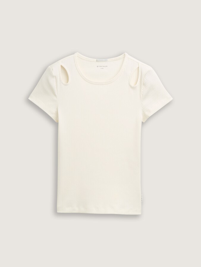 Geribd T-shirt met uitsnijdingen door Teen Girls, Wool White