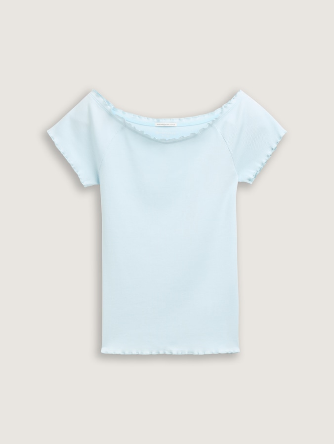 Geribd T-shirt met Carmen-halslijn door Teen Girls, minty blue
