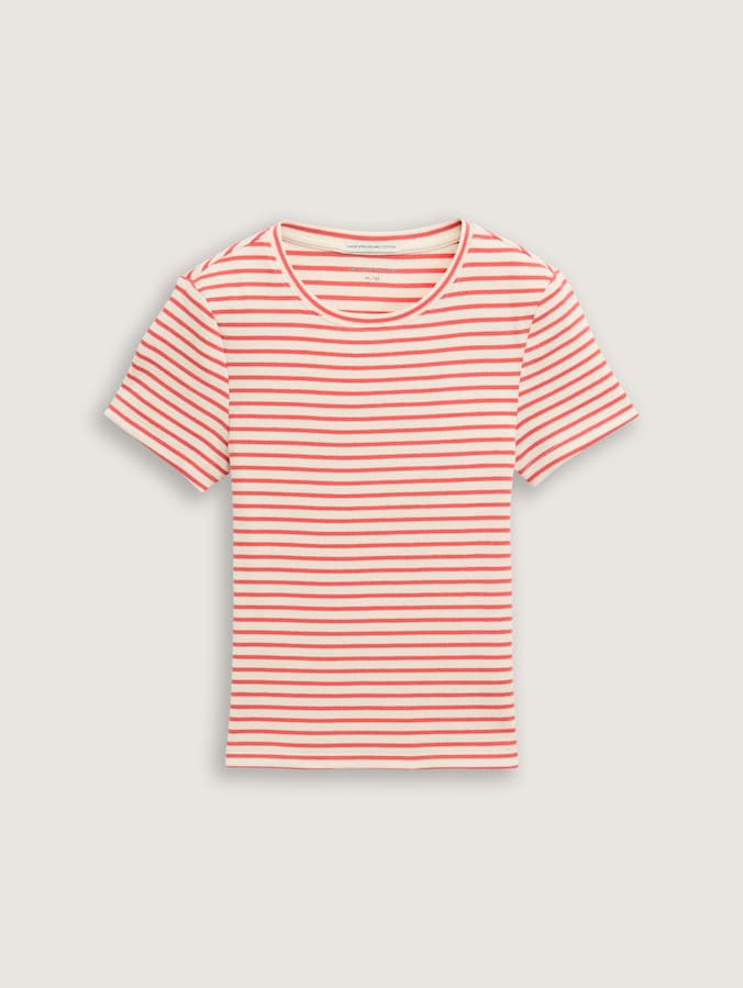 Geribd T-shirt met patroon door Teen Girls, fresh red and white stripe