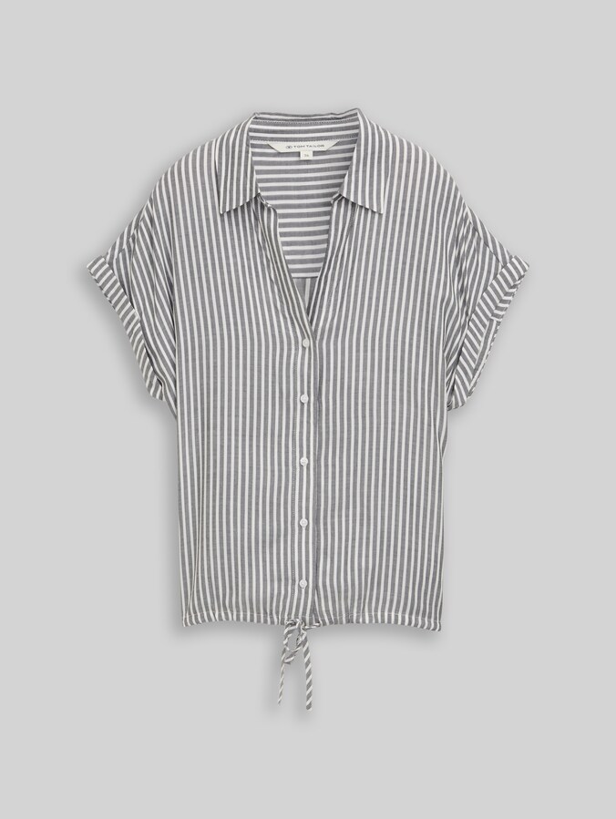 Losvallende blouse met streepjespatroon door Women, navy white thin stripe