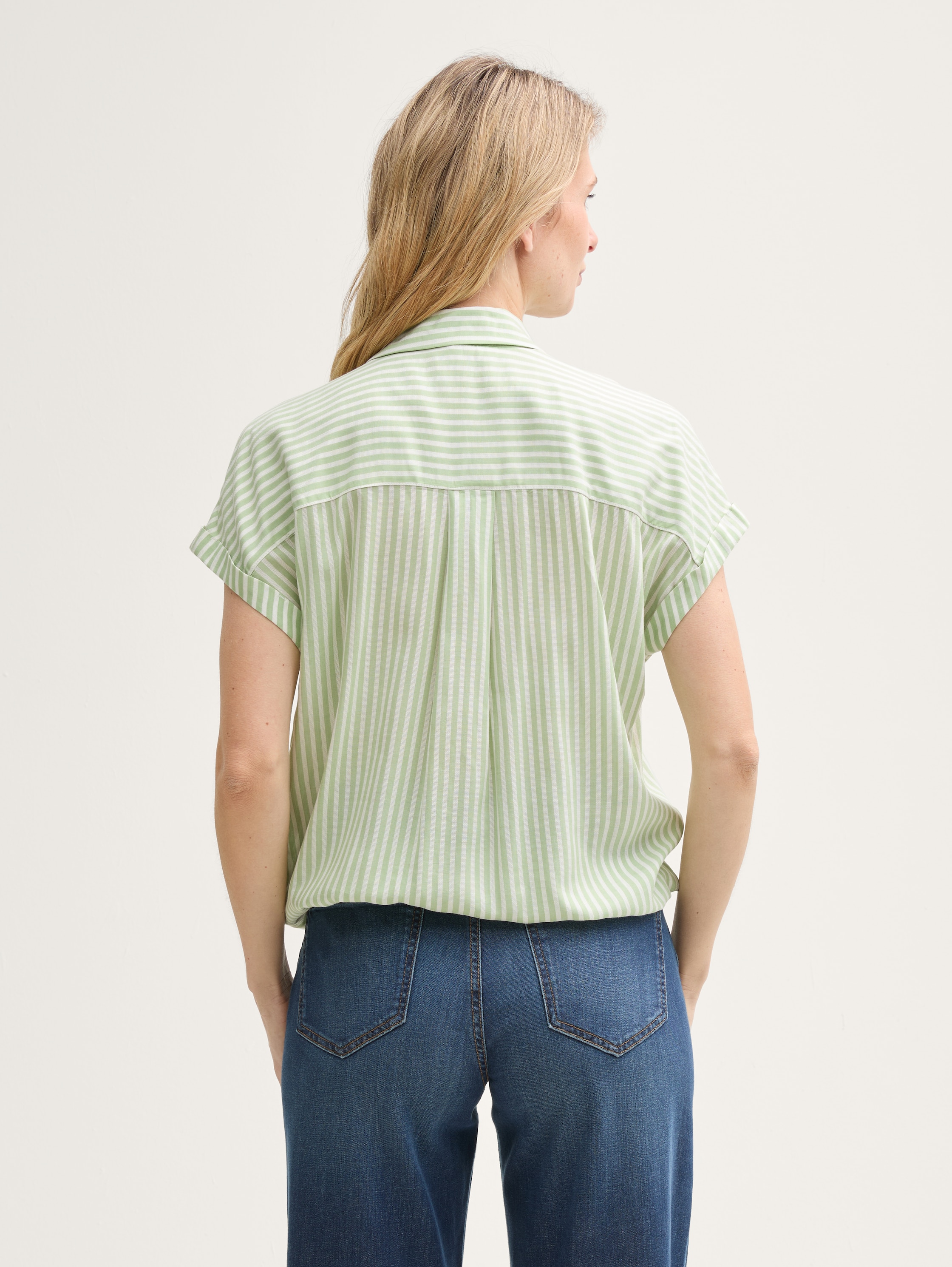 Loose Fit Bluse mit Streifenmuster - true_green_white_thin_stripe - 