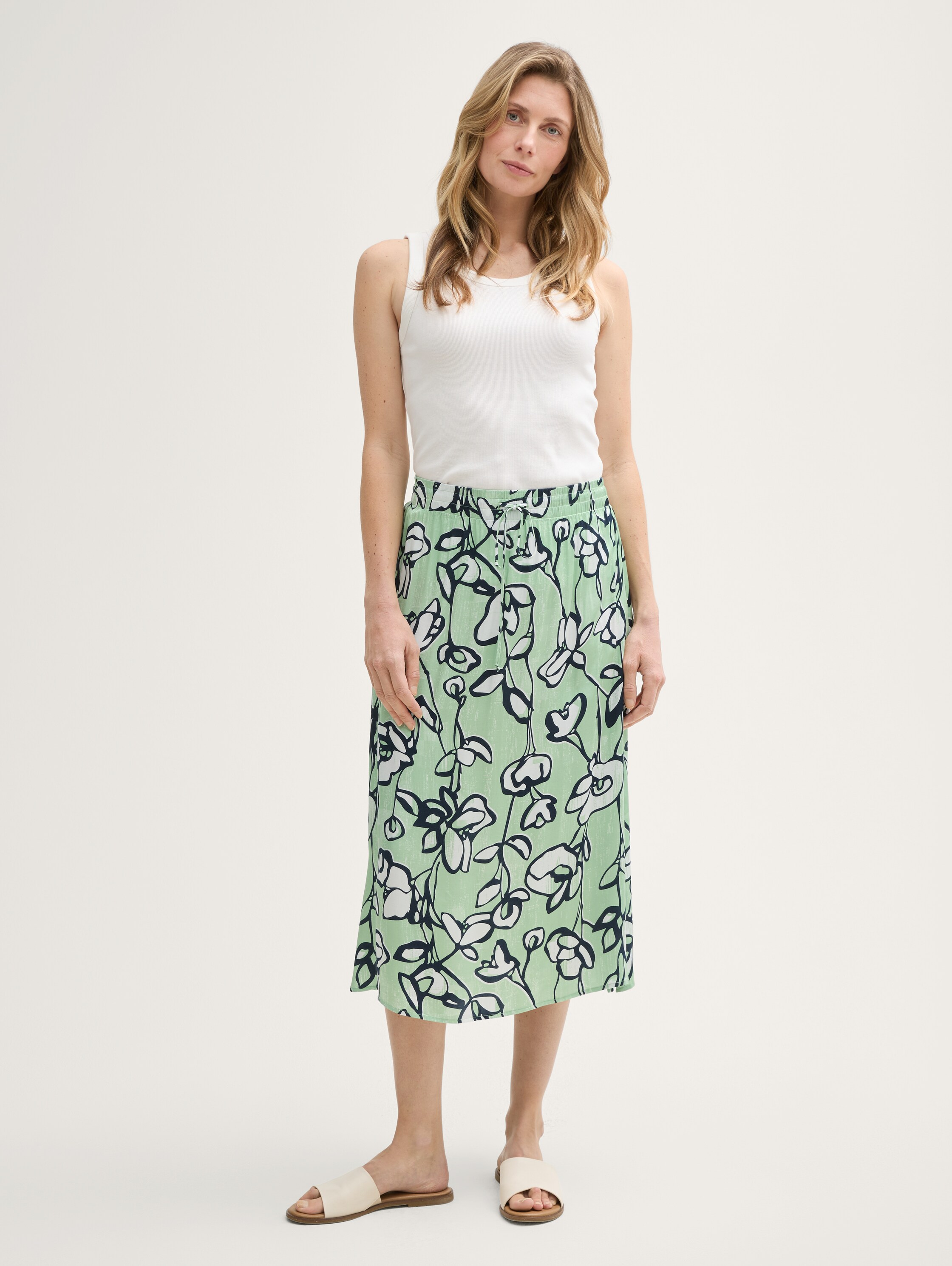 High Waist Satin Midi-Rock - fresh_spring_floral_design - 
