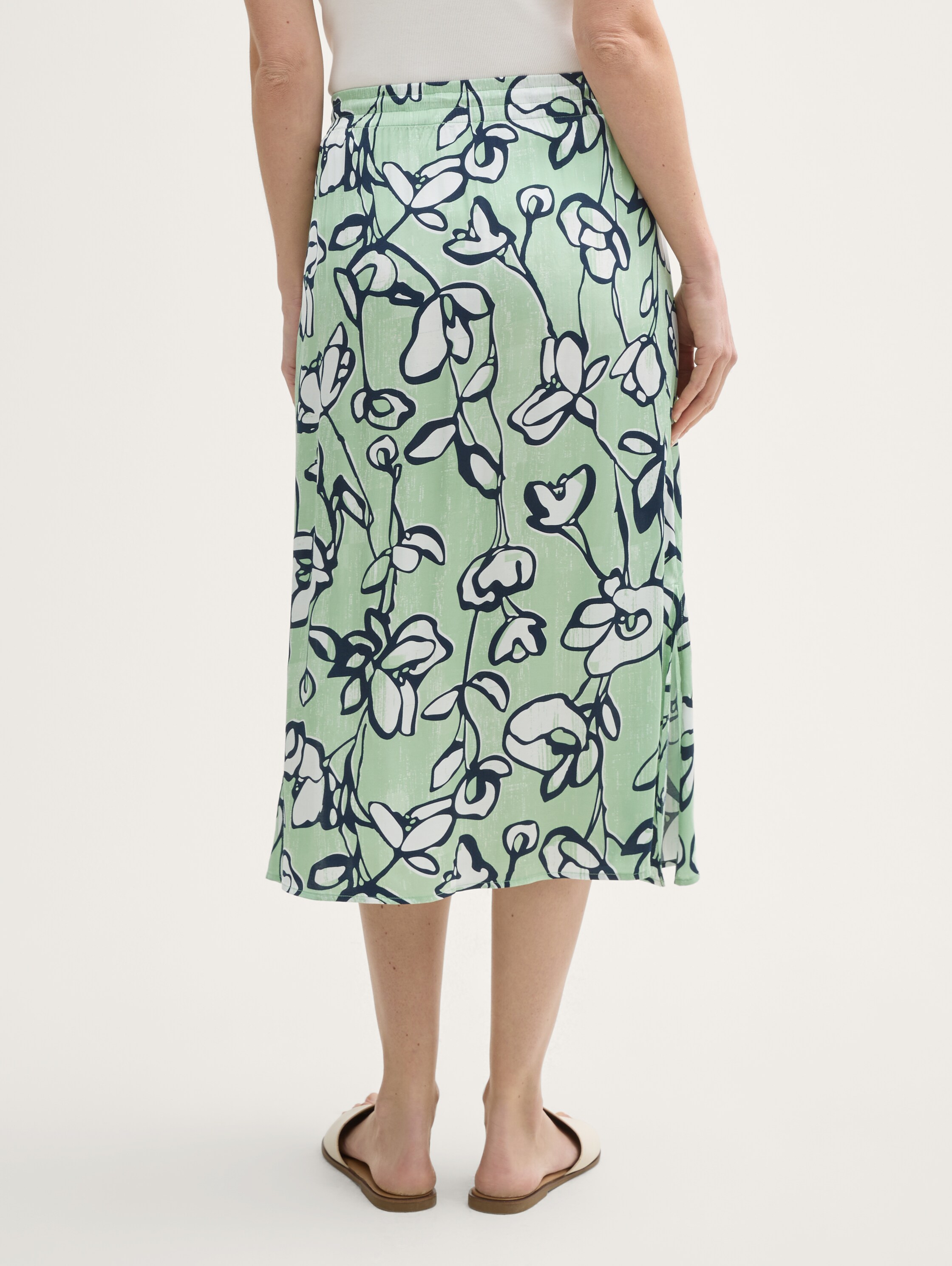 High Waist Satin Midi-Rock - fresh_spring_floral_design - 