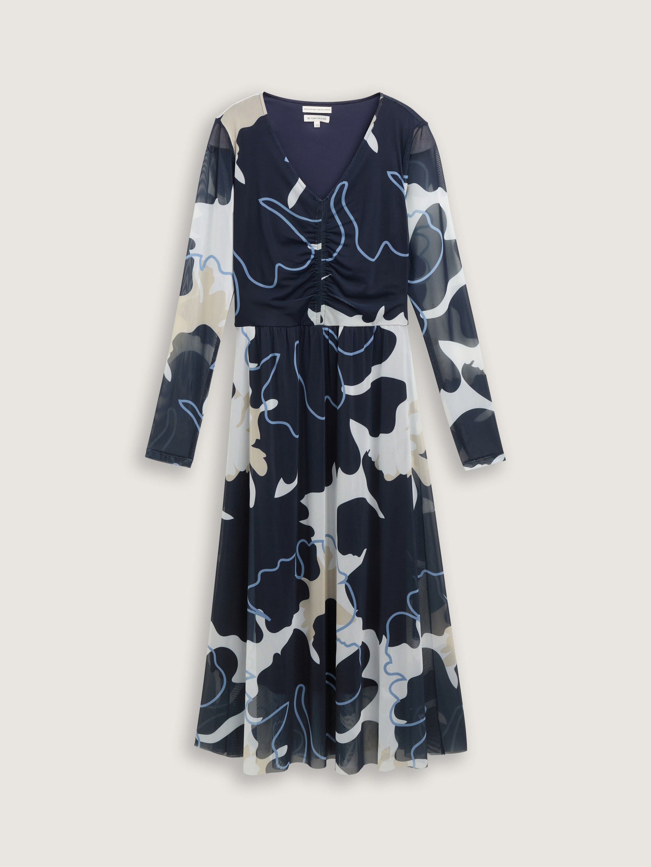 Midi-Meshkleid mit Raffungen - big_floral_shapes_design - 