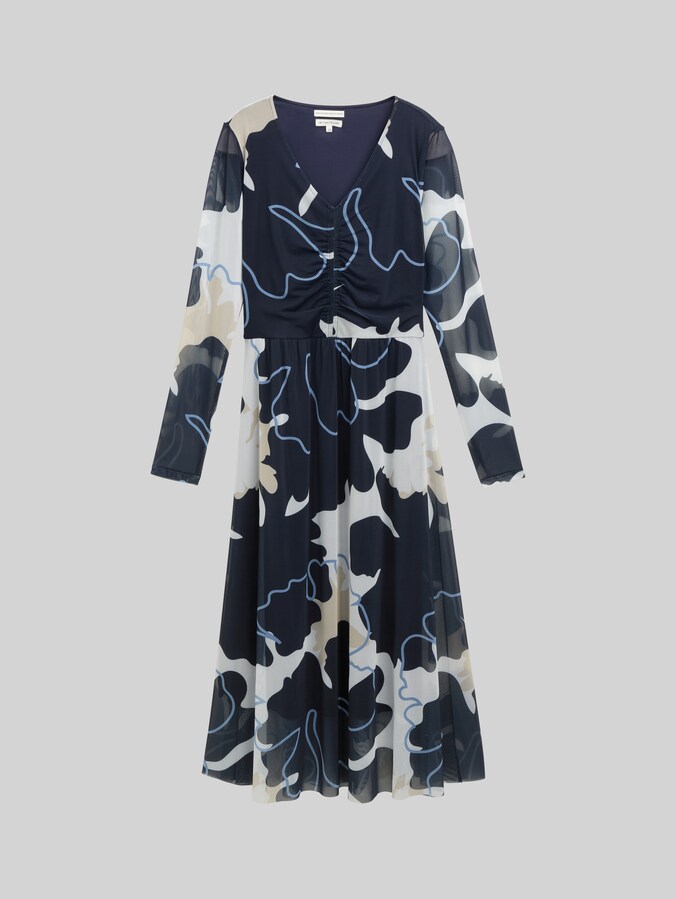 Midi-Meshkleid mit Raffungen von Women, big floral shapes design