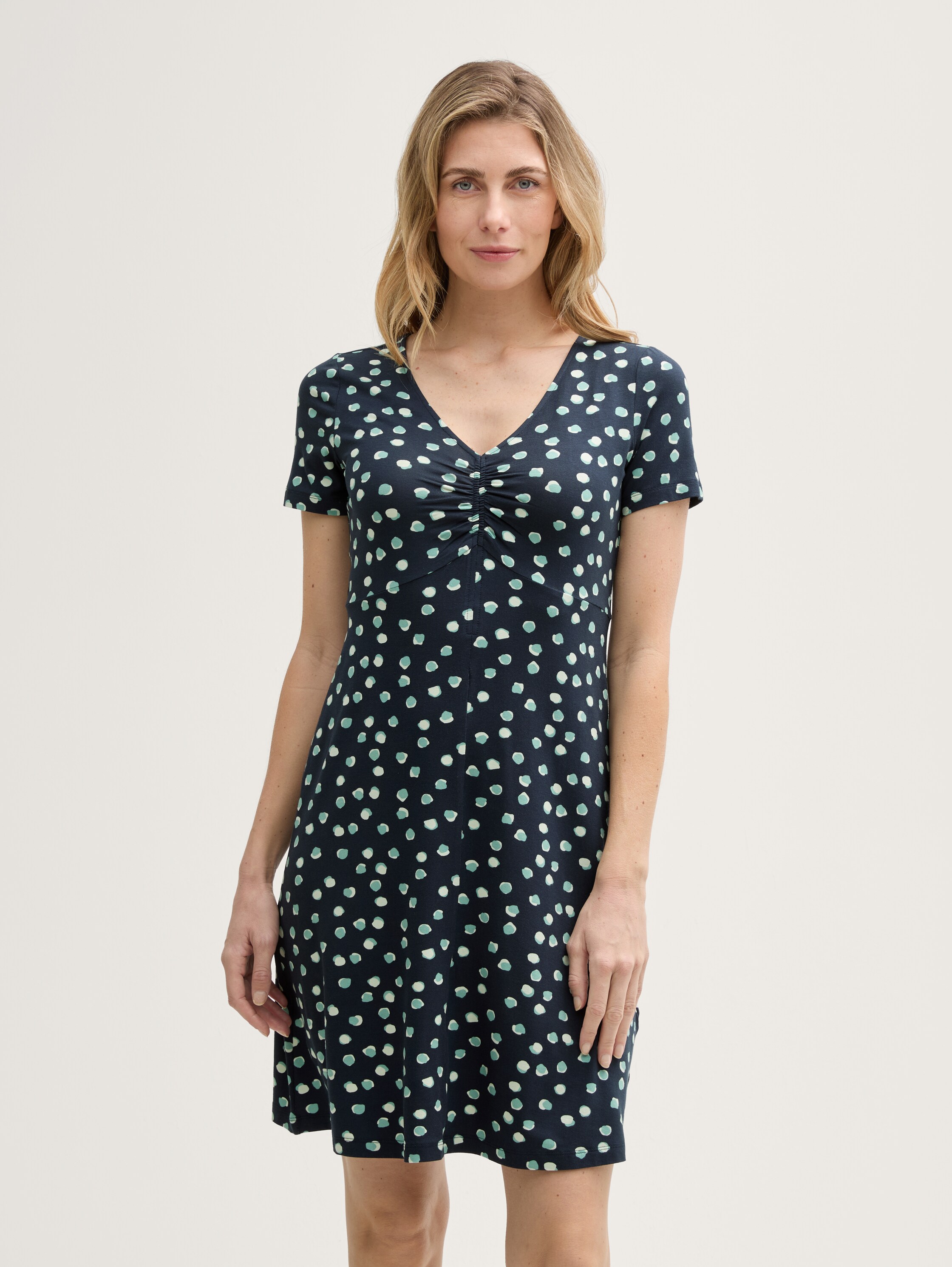 Kleid mit Raffungen - navy_green_dots - 