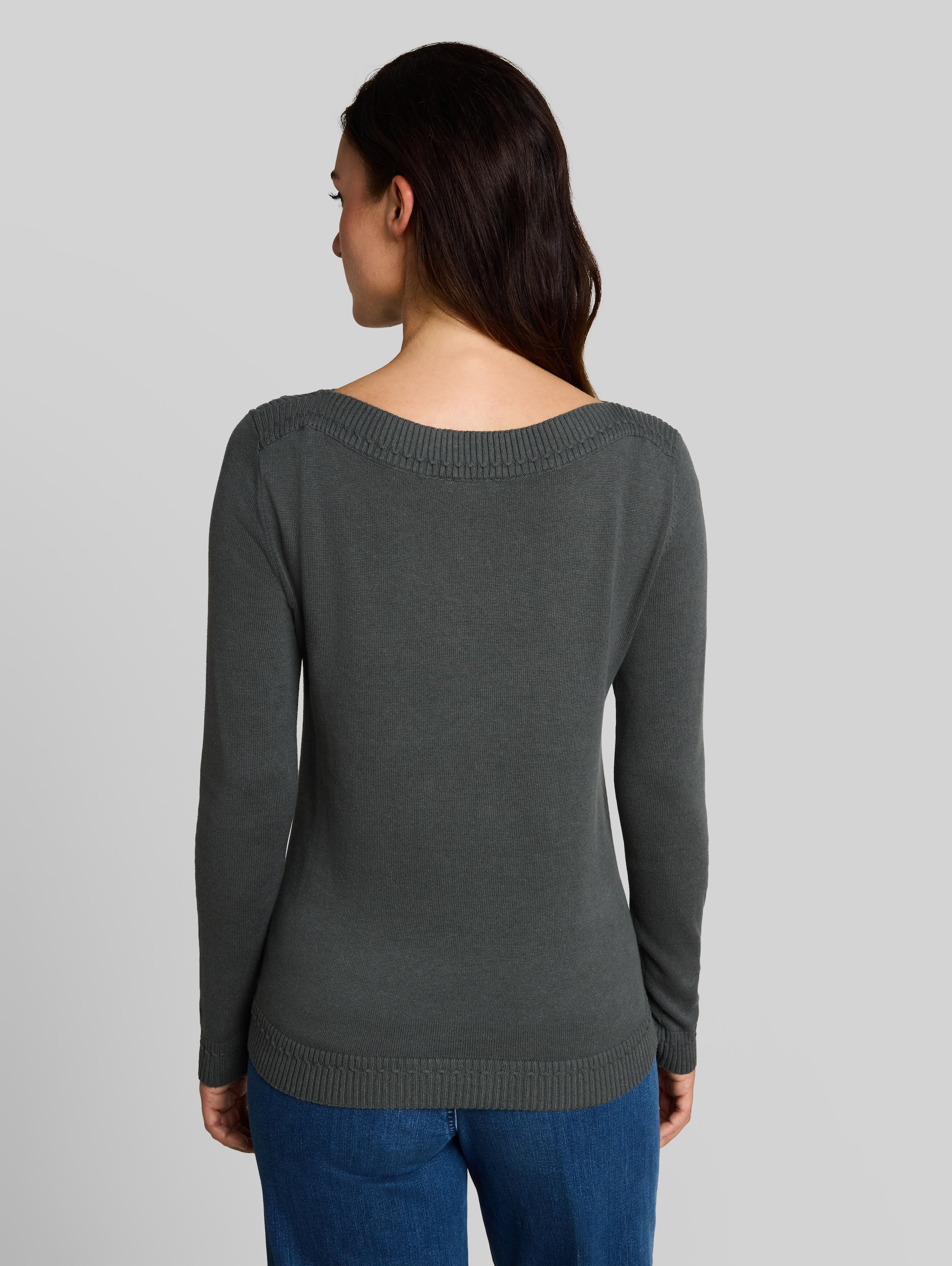 Gebreide trui met boothals - Darkest Olive