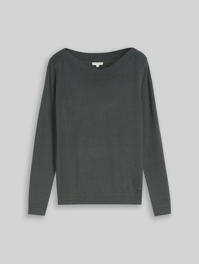 Gebreide trui met boothals door Women, Darkest Olive