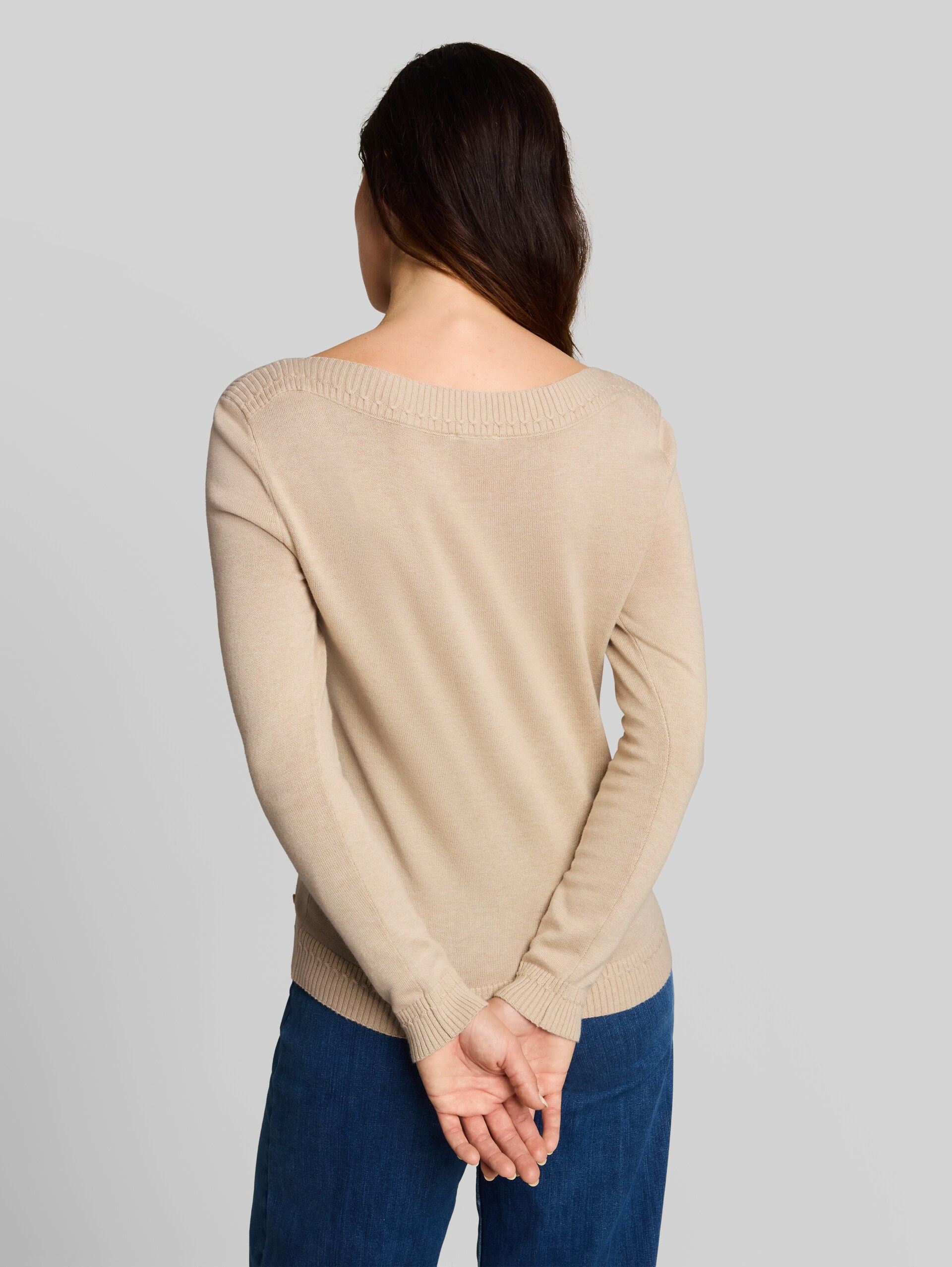 Strickpullover mit U-Boot-Ausschnitt - gravel beige melange