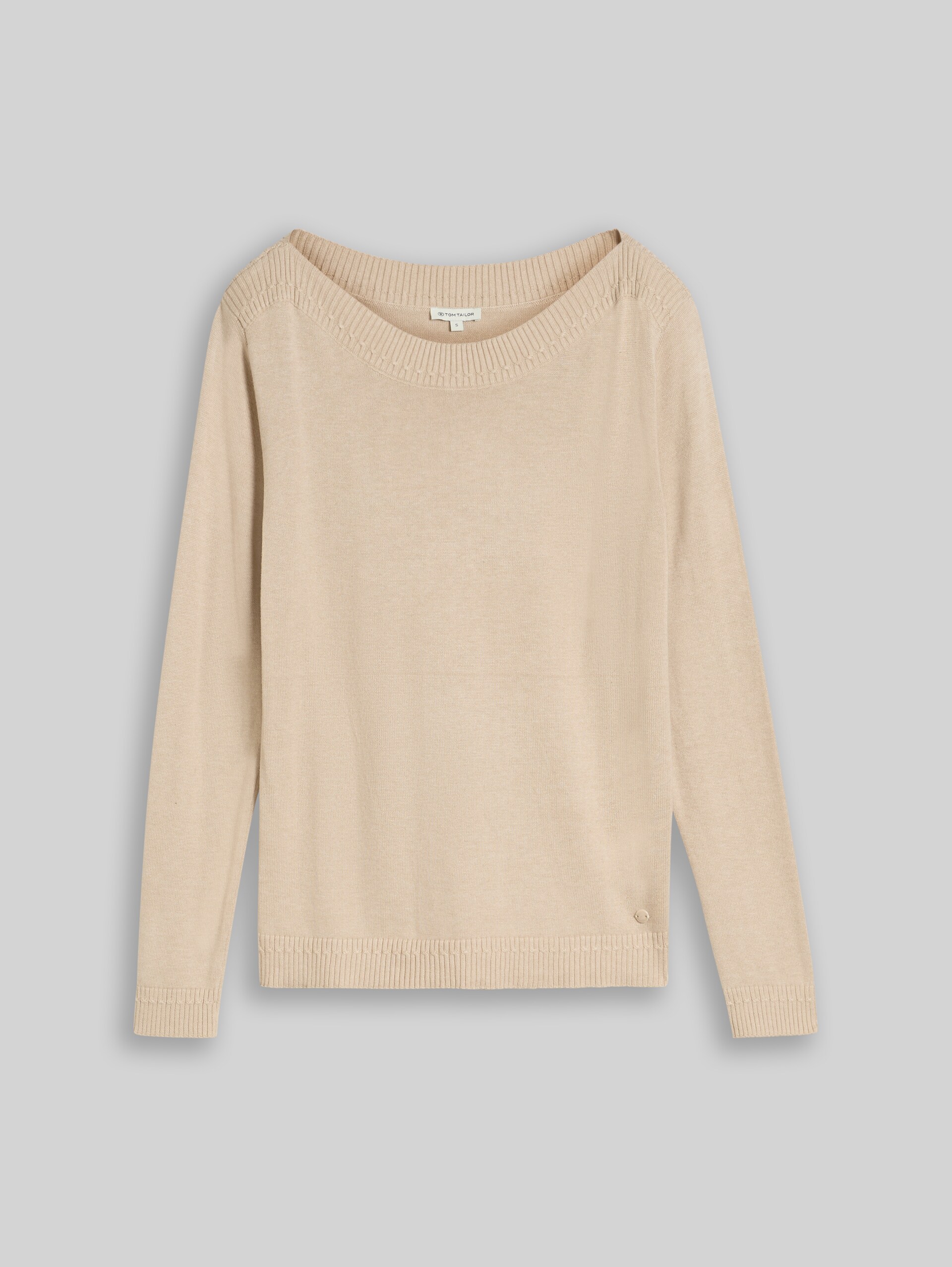 Strickpullover mit U-Boot-Ausschnitt - gravel beige melange