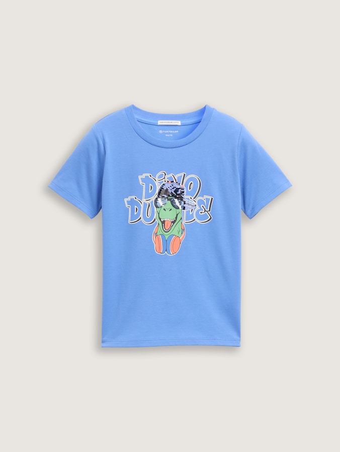 T-shirt met omkeerbare pailletten door Mini Boys, soft mid blue