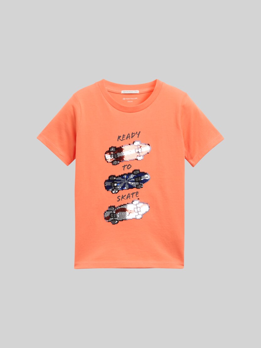 T-Shirt mit Wendepailletten von Mini Boys, vibrant coral