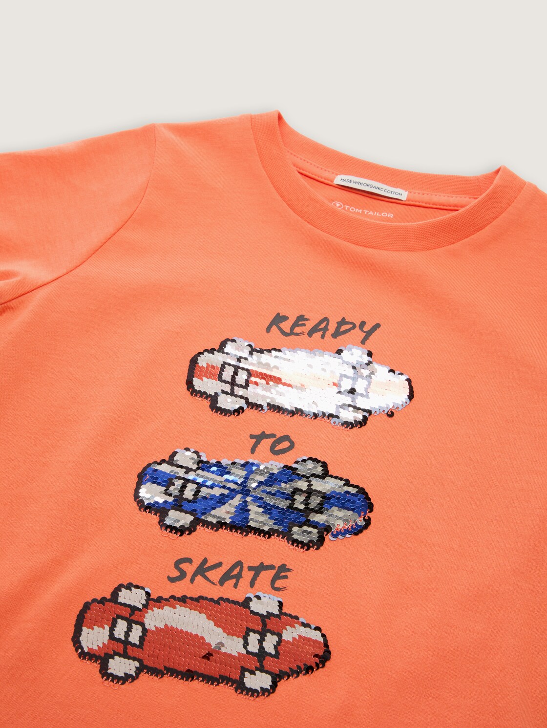 T-Shirt mit Wendepailletten - vibrant coral - Detail-Model-Ansicht