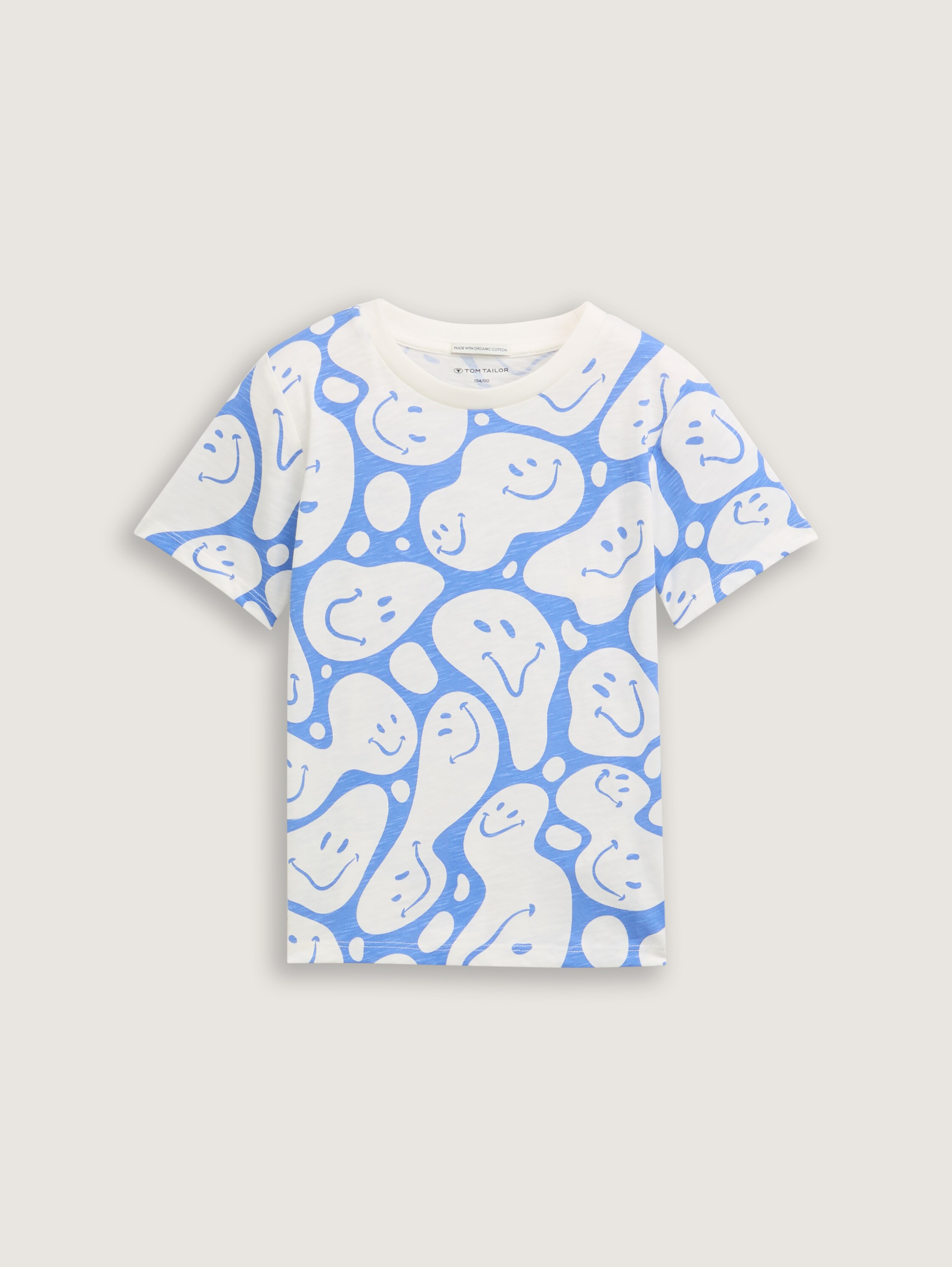 T-Shirt mit Allover-Print - off_white_blue_smiling_design - 