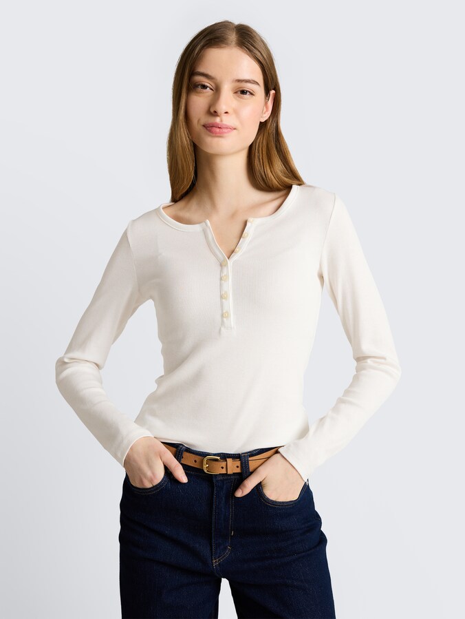 Slim fit Henley-shirt met lange mouwen door Denim Female, off white