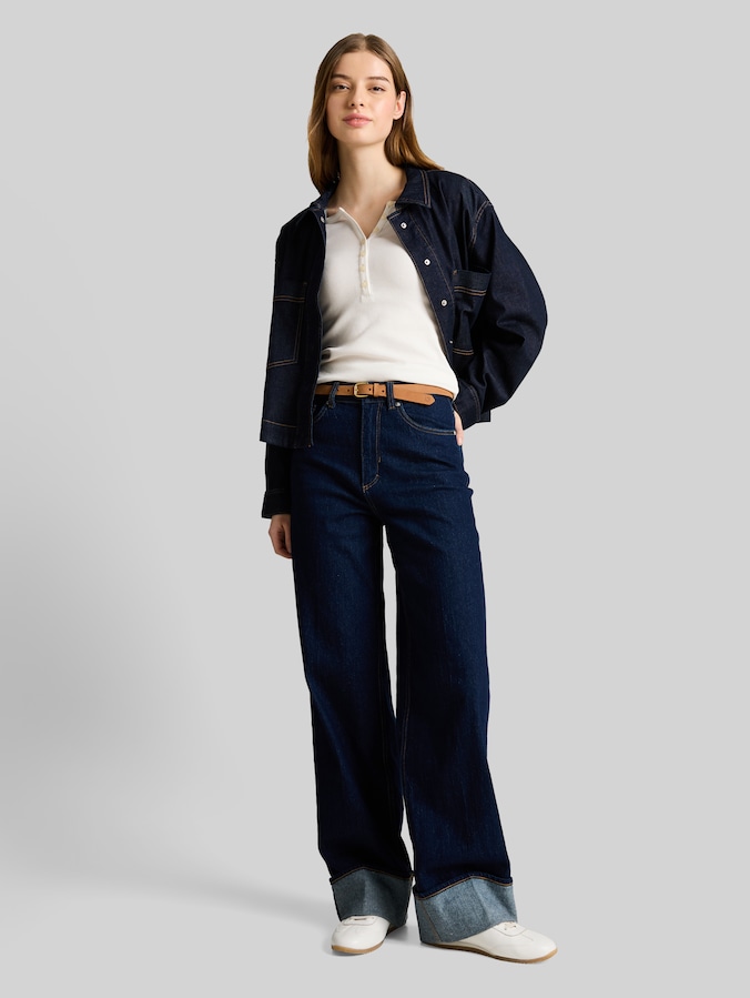 Slim fit Henley-shirt met lange mouwen door Denim Female, off white